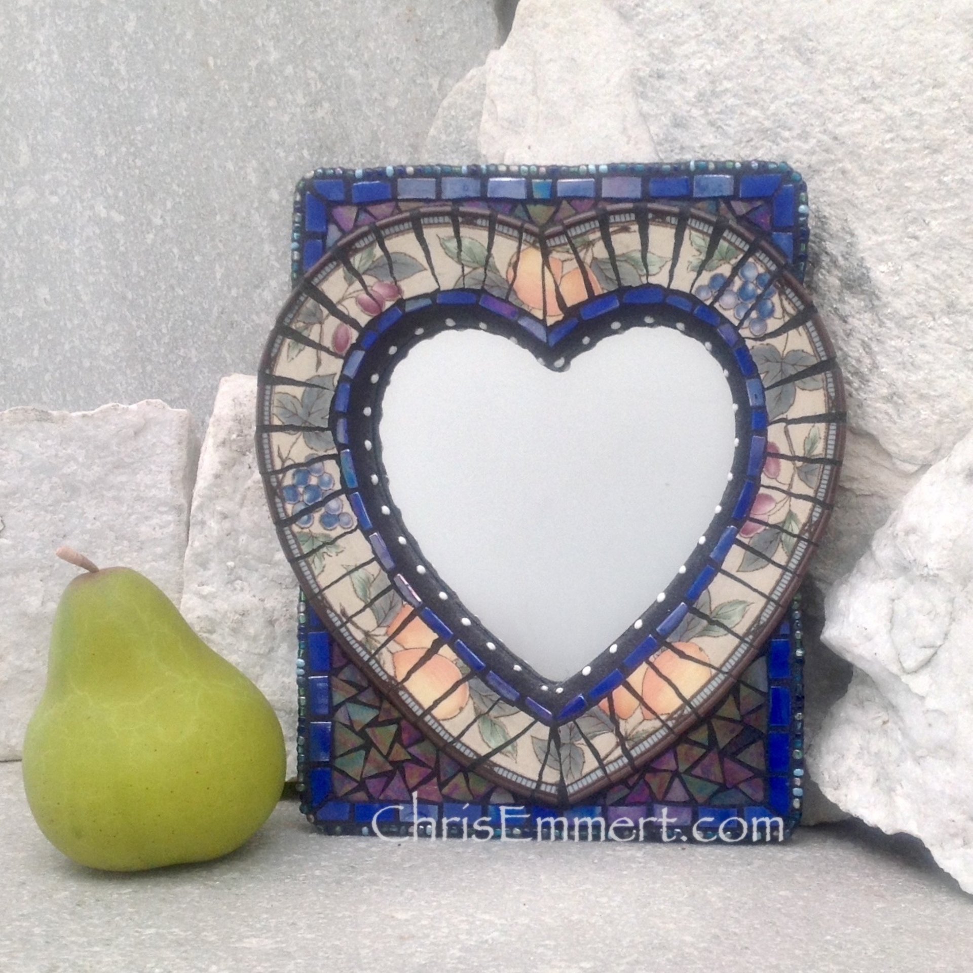 Mixed Media Mosaic Mirror, #1, Heart Shaped Mirror, Home Decor