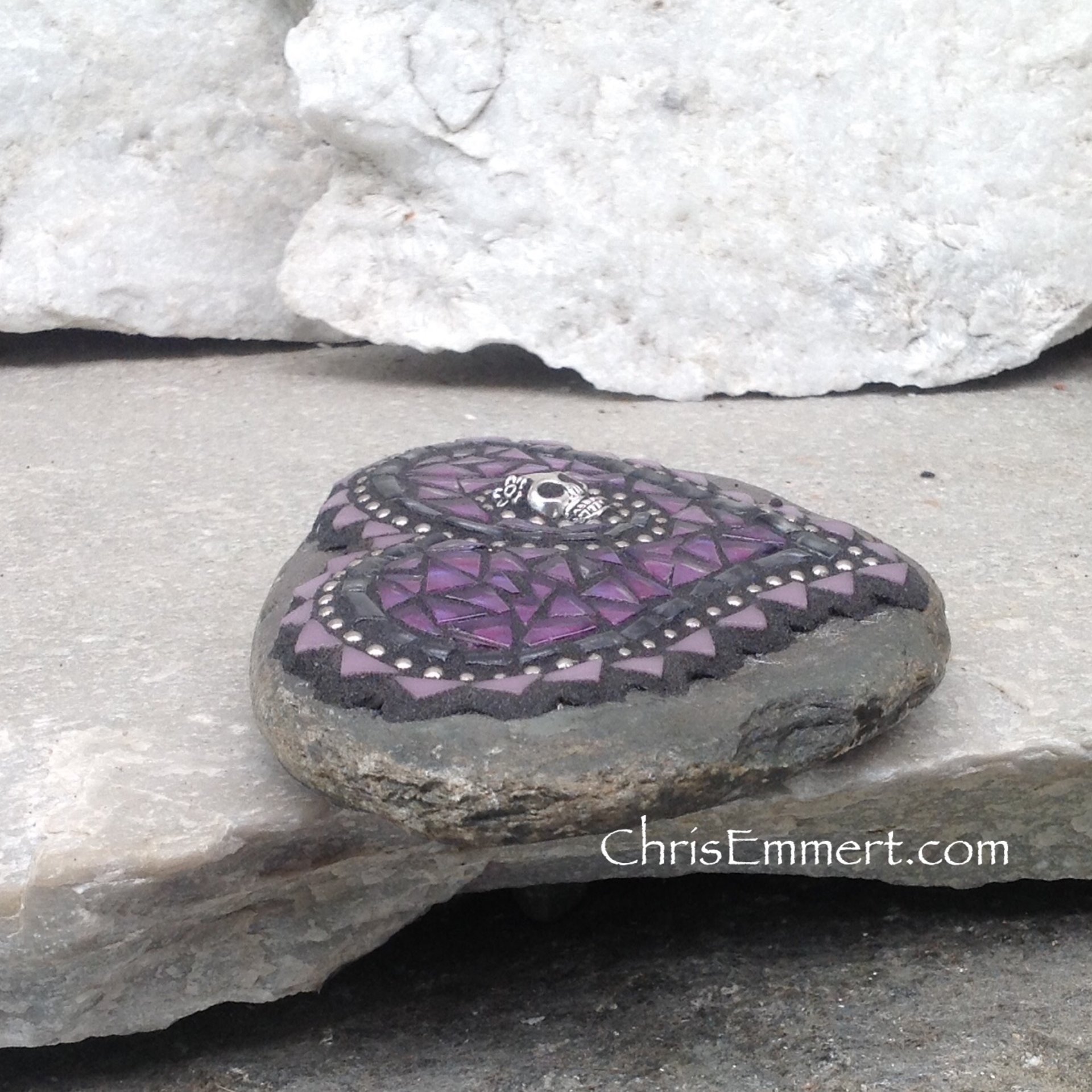 Purple Skull Heart, Mosaic, Garden Stone,  Gardener Gift, Home Decor