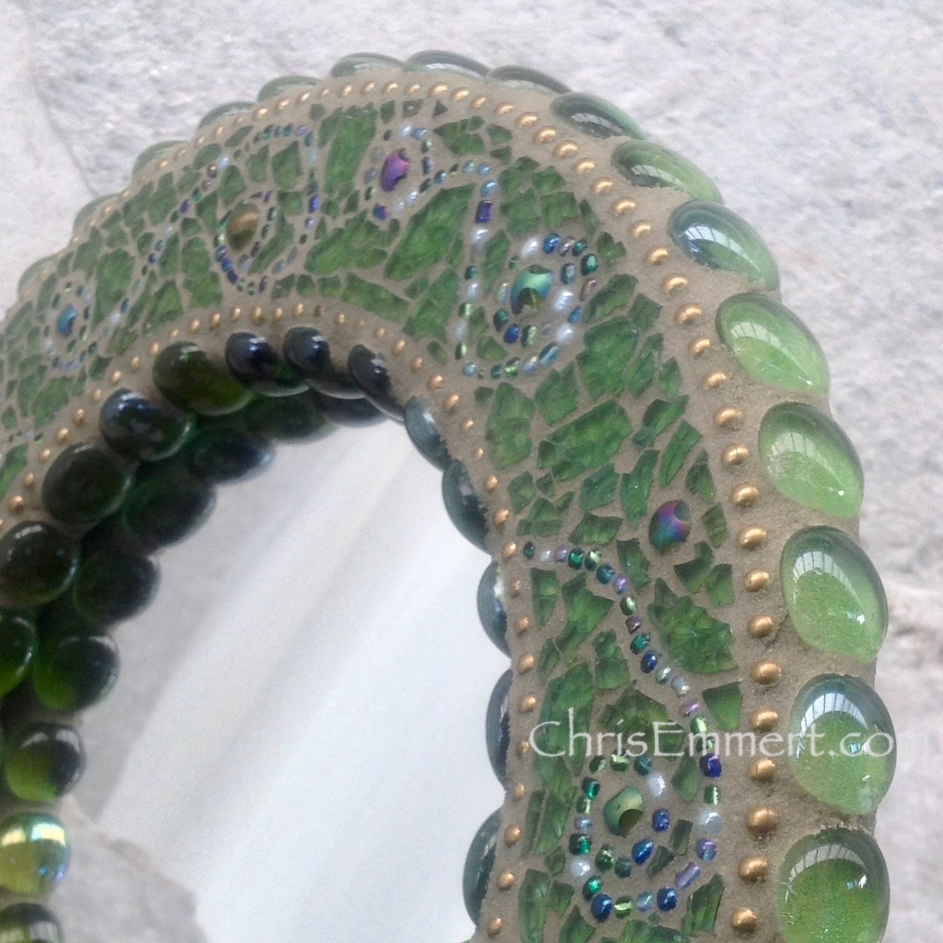 Green Mosaic Mirror, Round Mosaic Mirror, Home Decor, Greens and Gold Mirror, Teen Decor