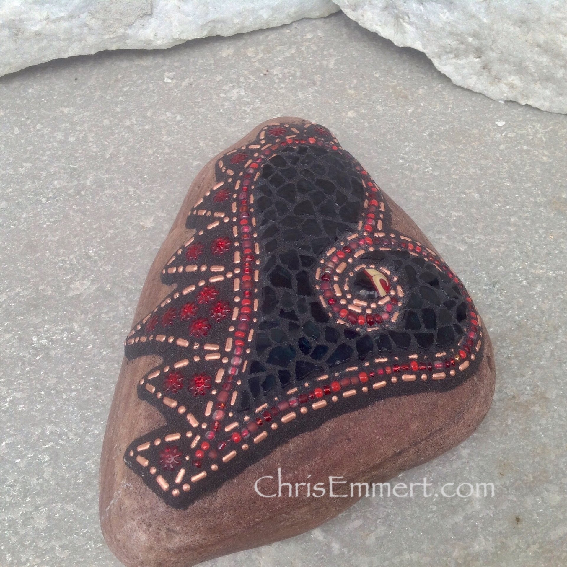 Black Angel Wing Mosaic Heart, Mosaic Rock, Garden Stone, Home Decor, Gardener Gift, Garden Decor,
