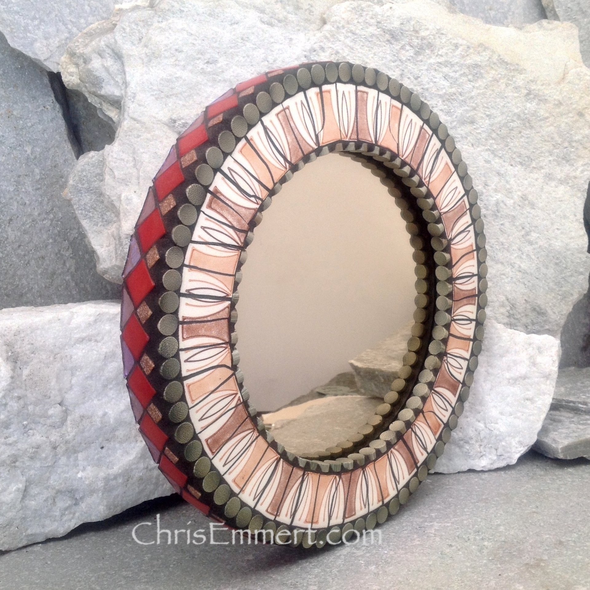 Mixed Media Bronze Mosaic Mirror, #3, Round Mosaic Mirror, Home Decor