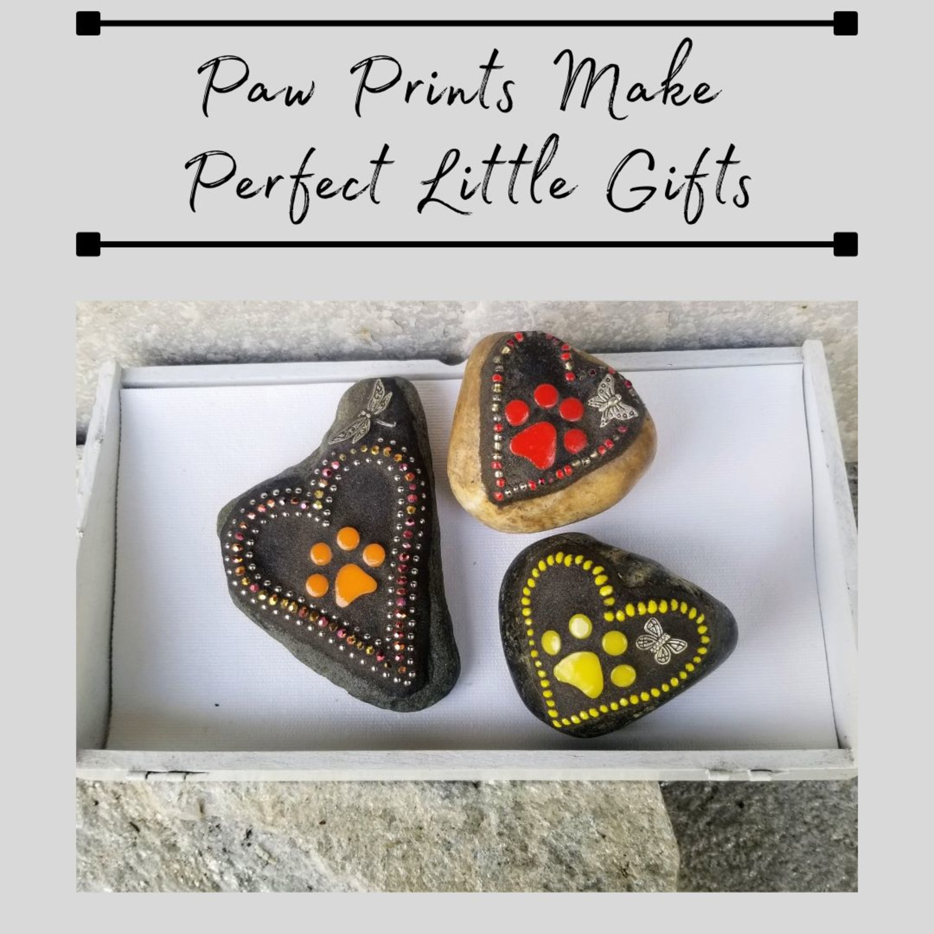 3 Little  Paw Prints, Group # 7 Mosaic Stone, Pet Memorial, Garden Decor
