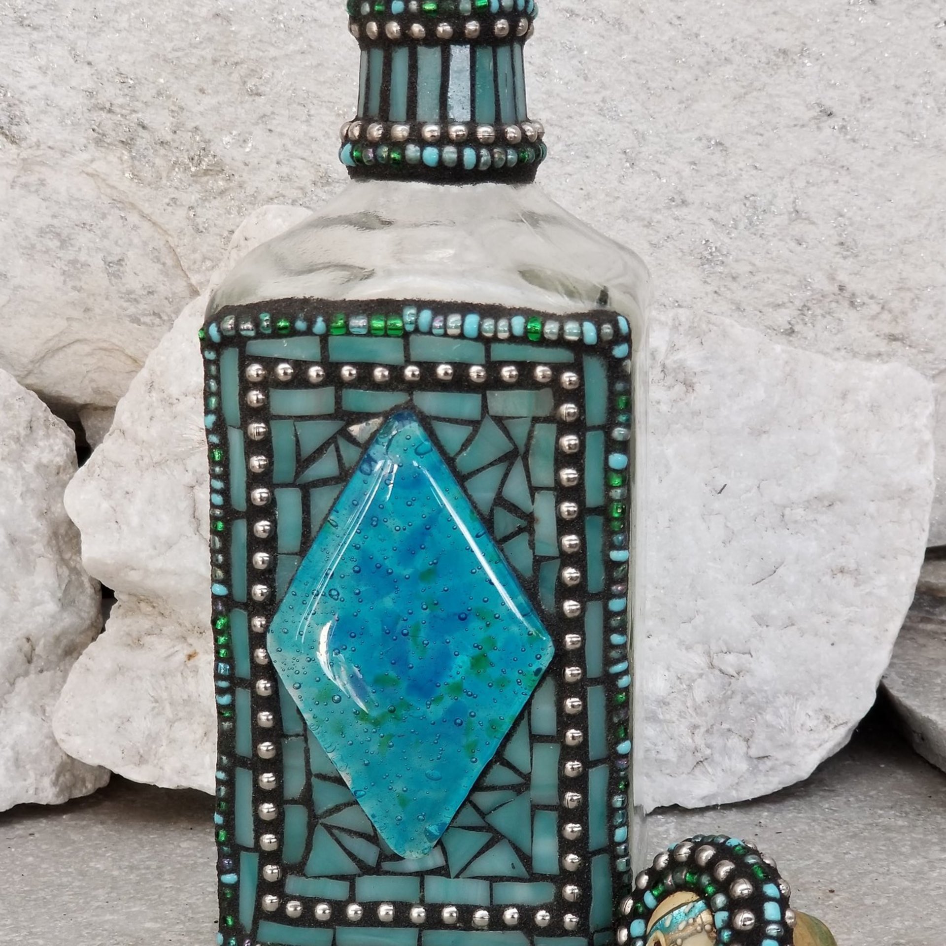 Mosaic Liquor Bottle “Blue Diamond” Up-cycled Decanter