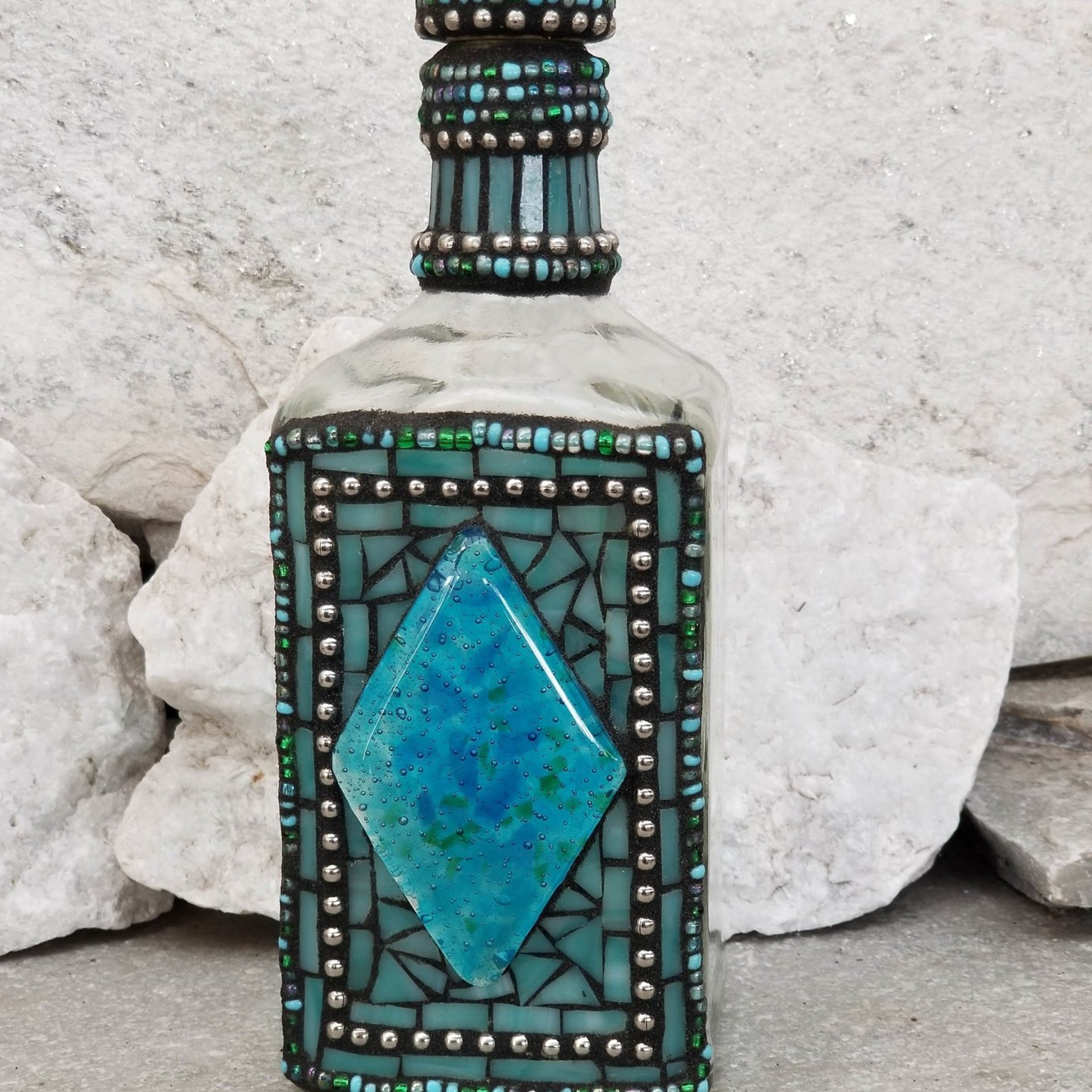 Mosaic Liquor Bottle “Blue Diamond” Up-cycled Decanter