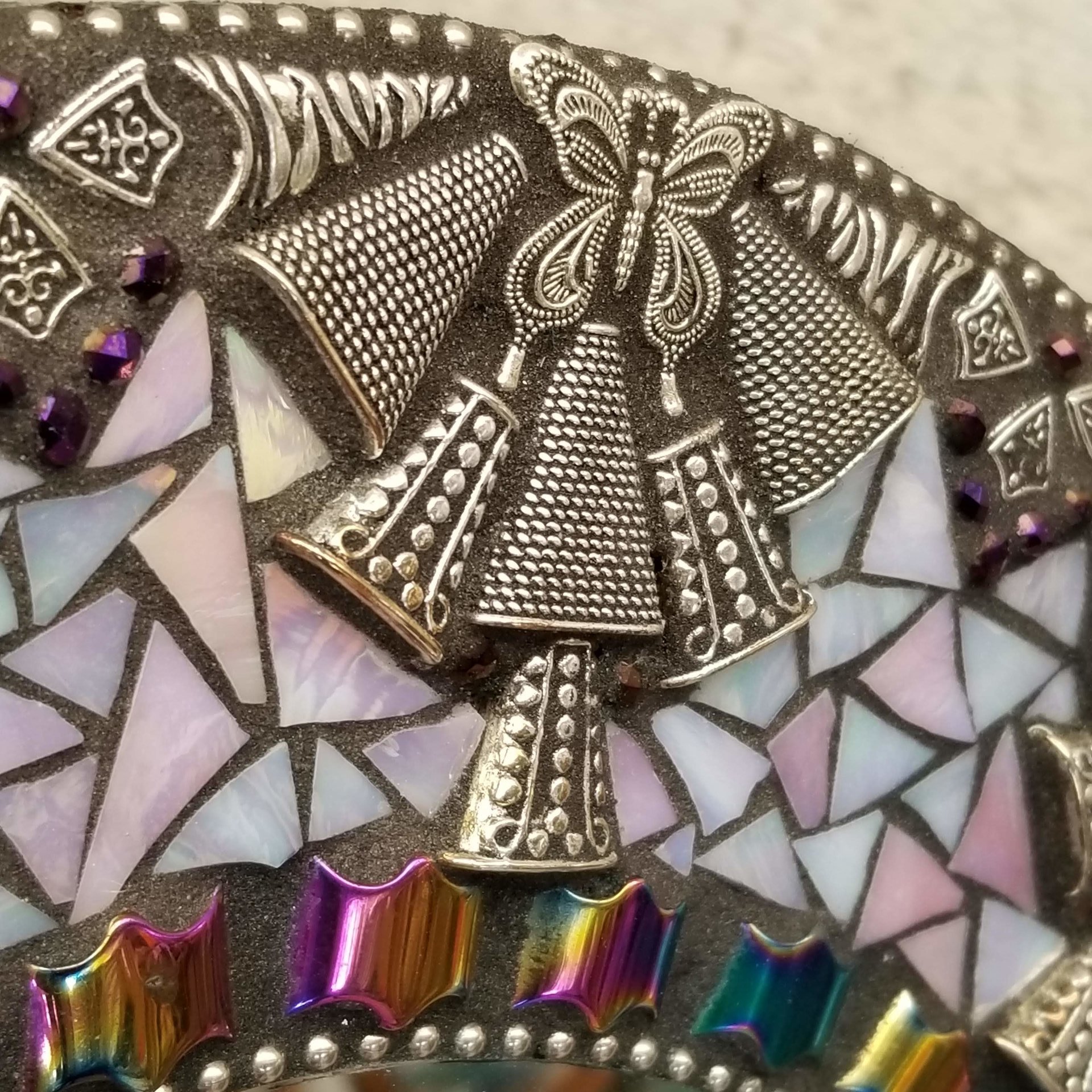 Iridescent Lavender Round Mosaic Mirror, Home Decor