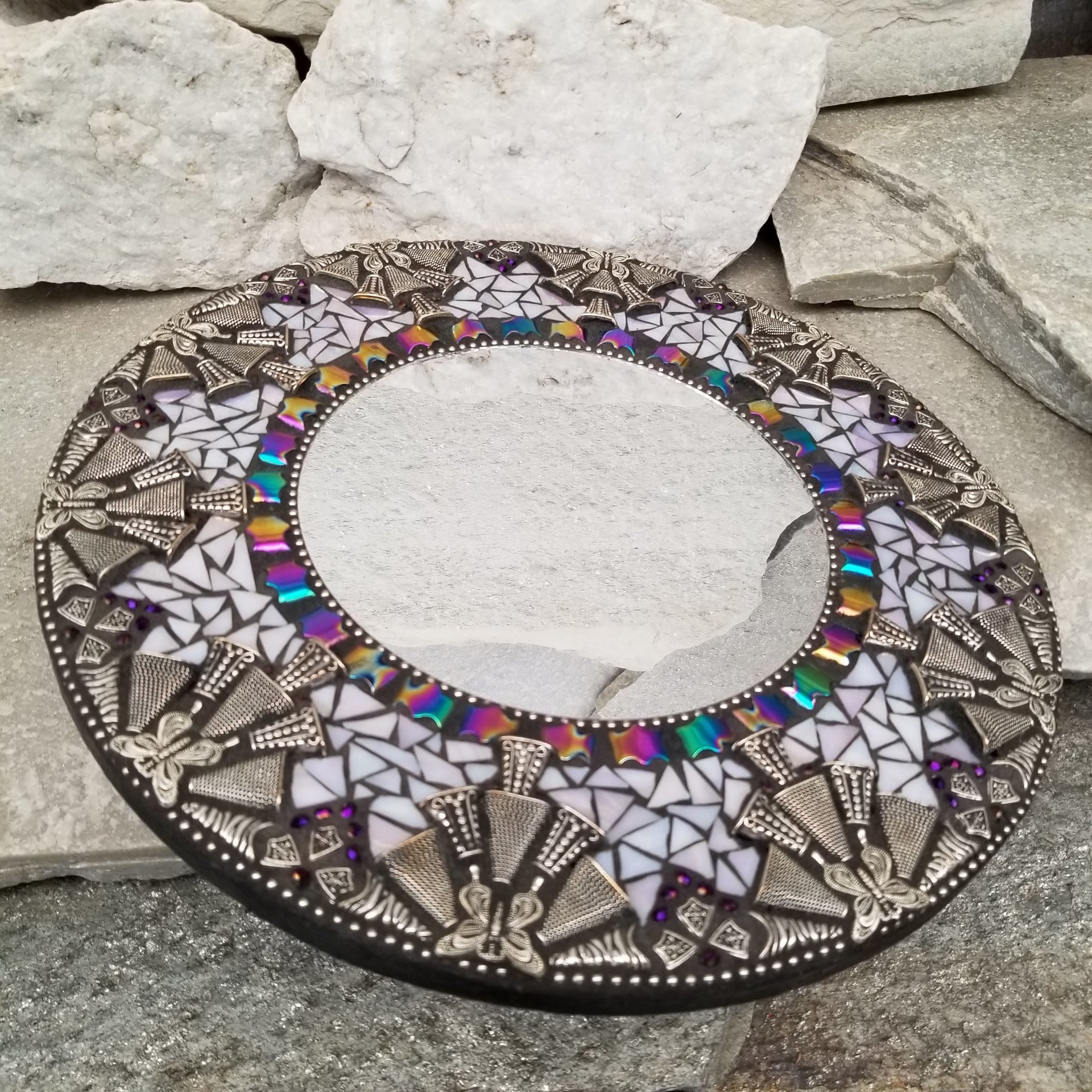 Iridescent Lavender Round Mosaic Mirror, Home Decor