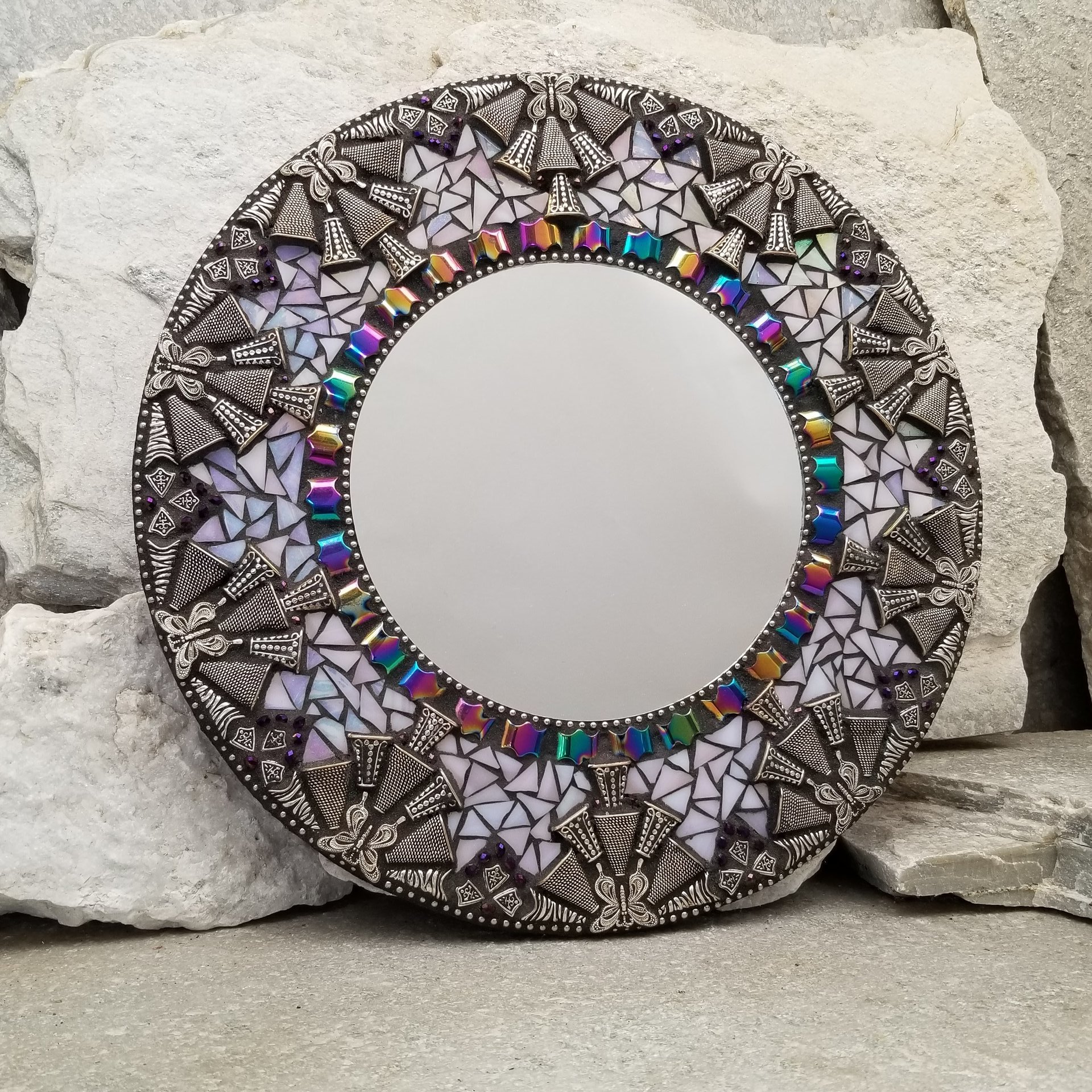 Iridescent Lavender Round Mosaic Mirror, Home Decor