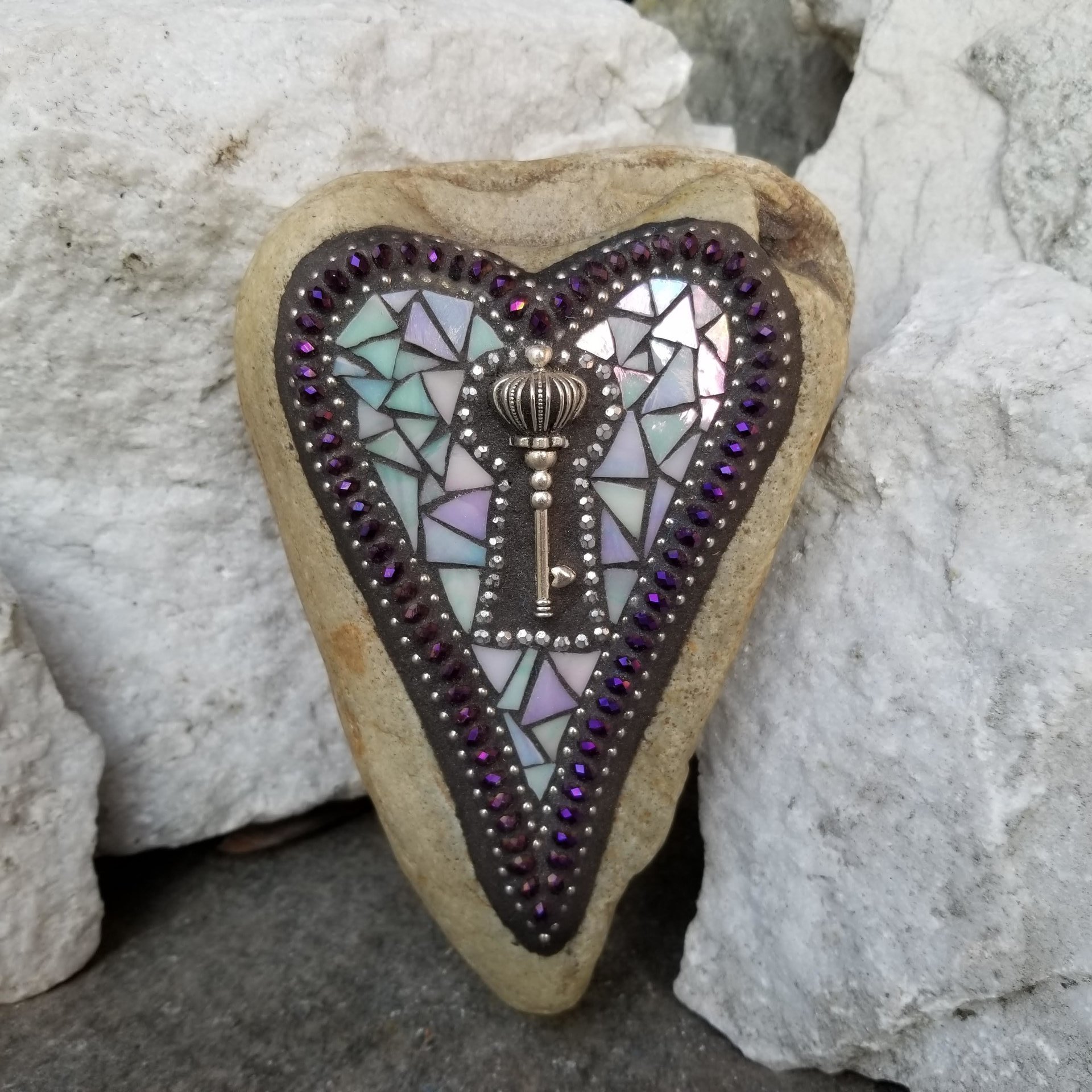 Key Heart, Mosaic, Garden Stone,  Gardener Gift, Home Decor, Garden Decor