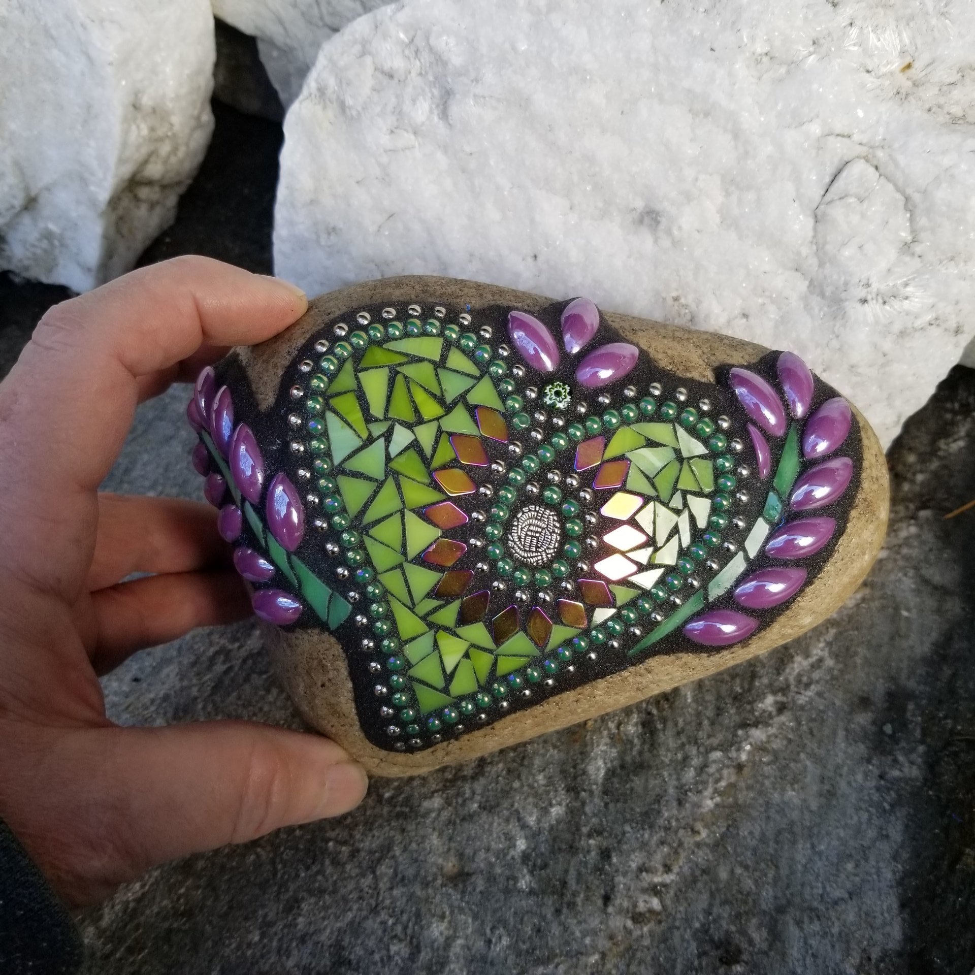 Lime Green Heart Mosaic Garden Stone