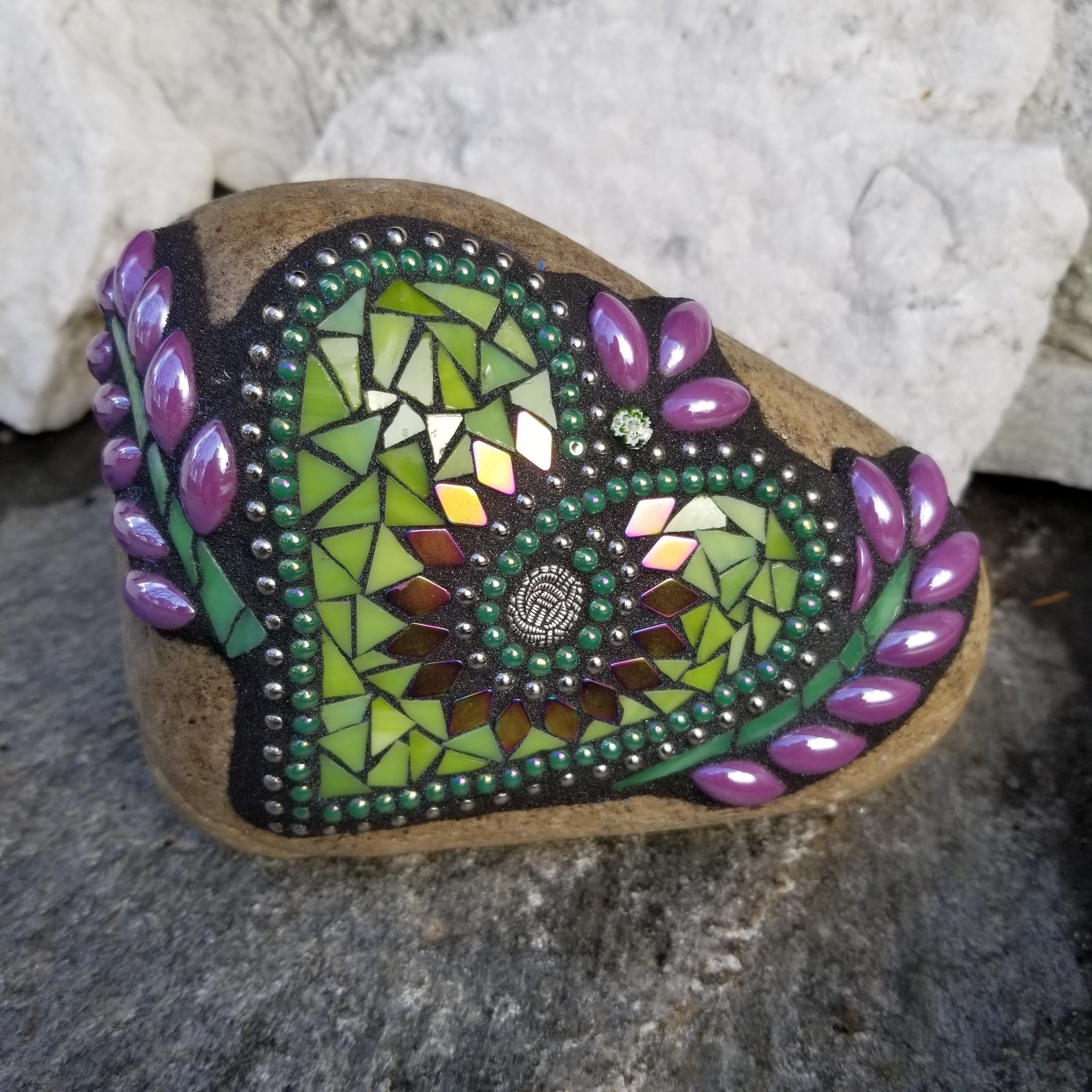 Lime Green Heart Mosaic Garden Stone