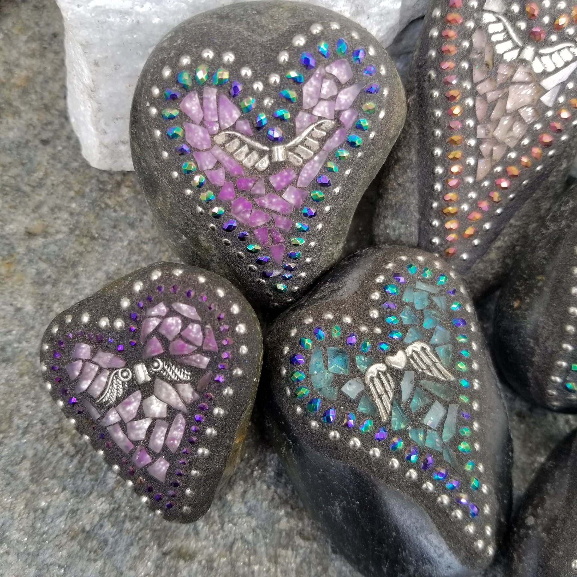 Angel Wing Mosaic Garden Stone Set of 6  #11 Group Mosaic Hearts  