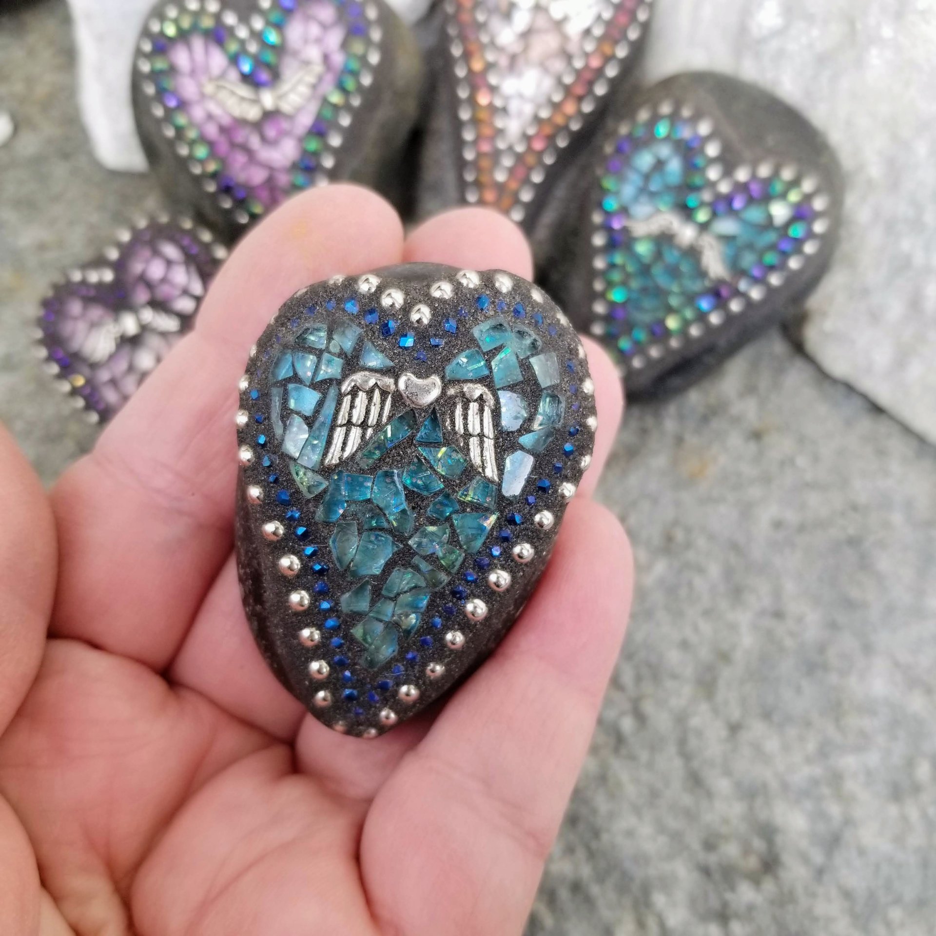 Angel Wing Mosaic Garden Stone Set of 6  #11 Group Mosaic Hearts  