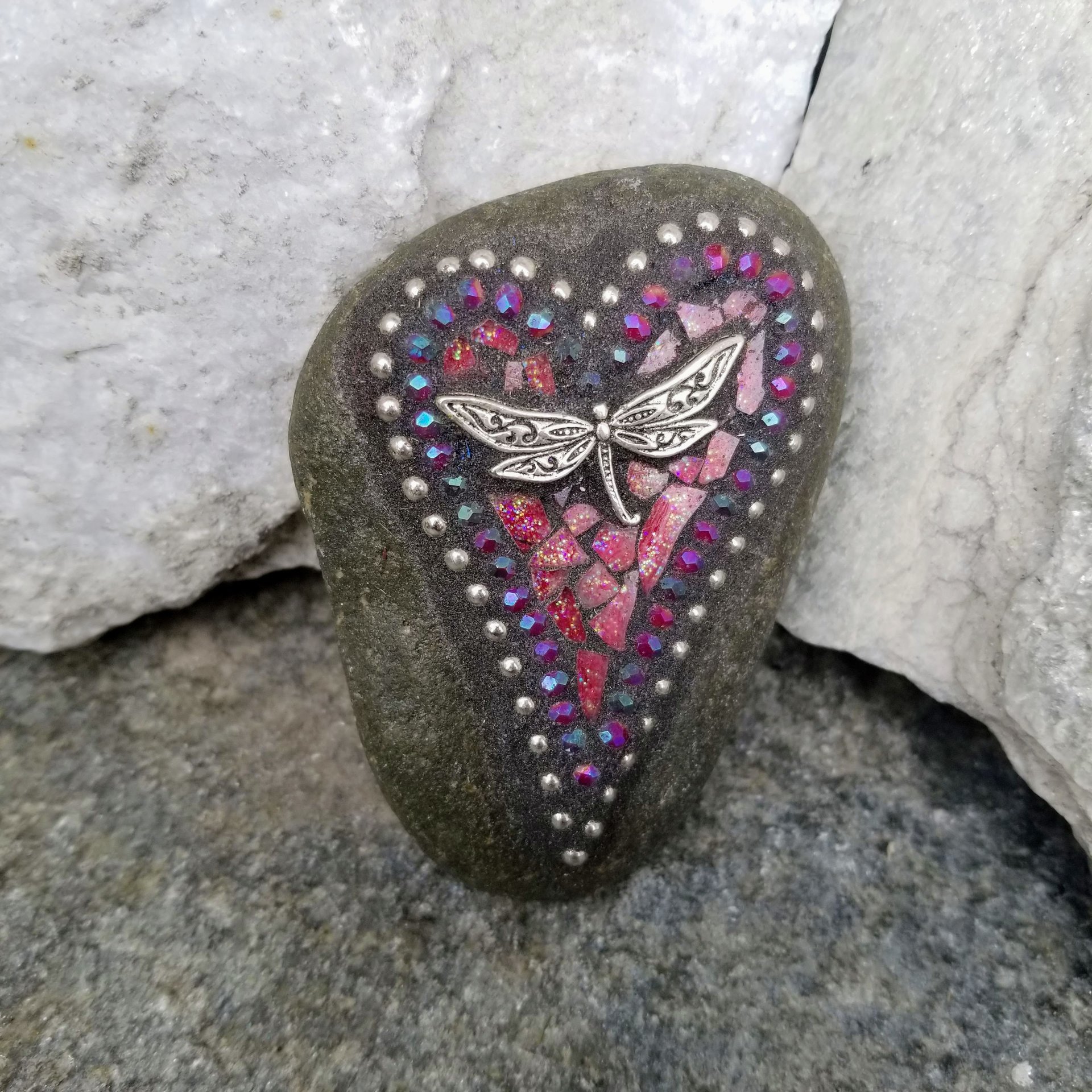 Mosaic Garden Stone Set of 5  #13 Group Mosaic Hearts  