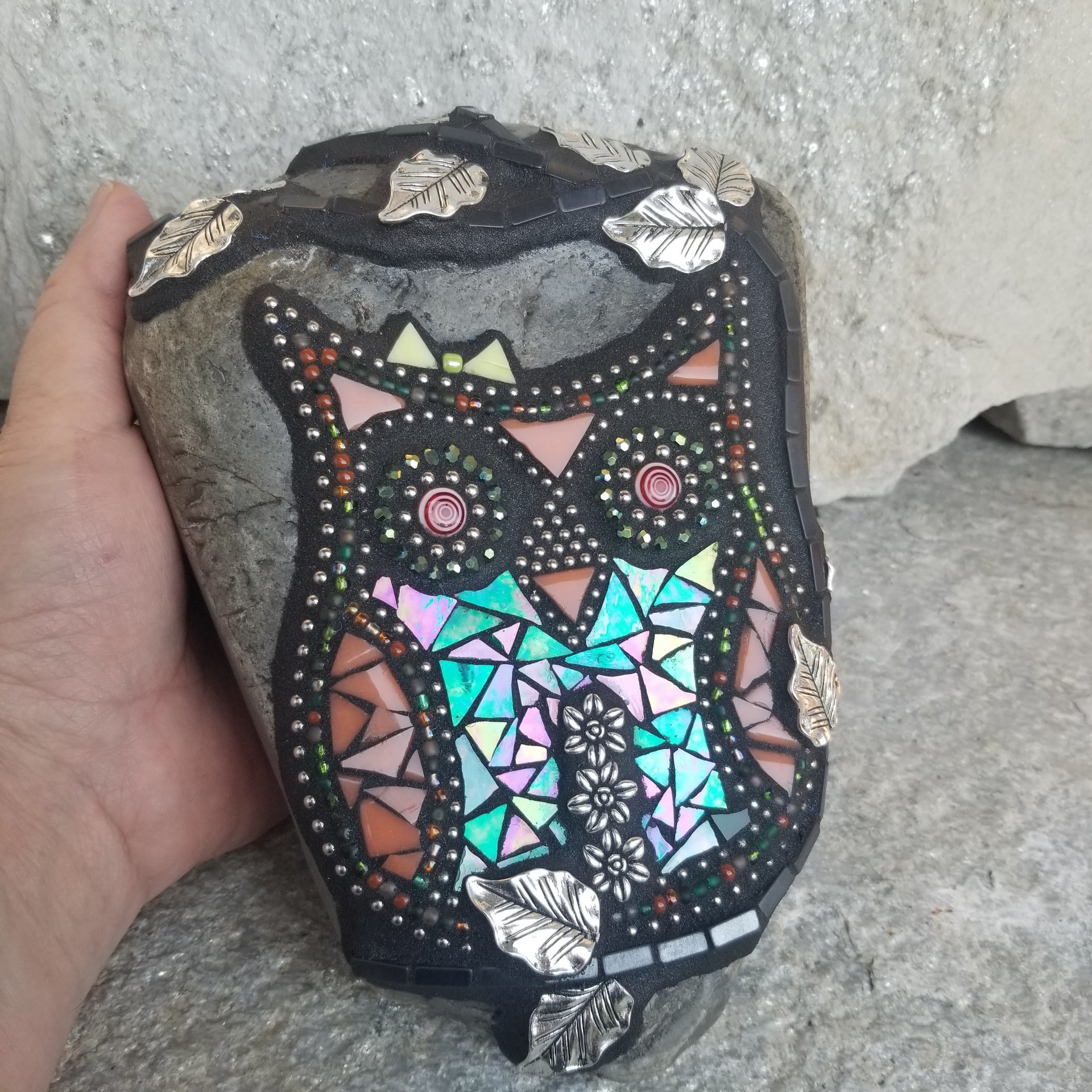 Owl Mosaic Garden Stone, Gardener Gift, Mosaic Art,  