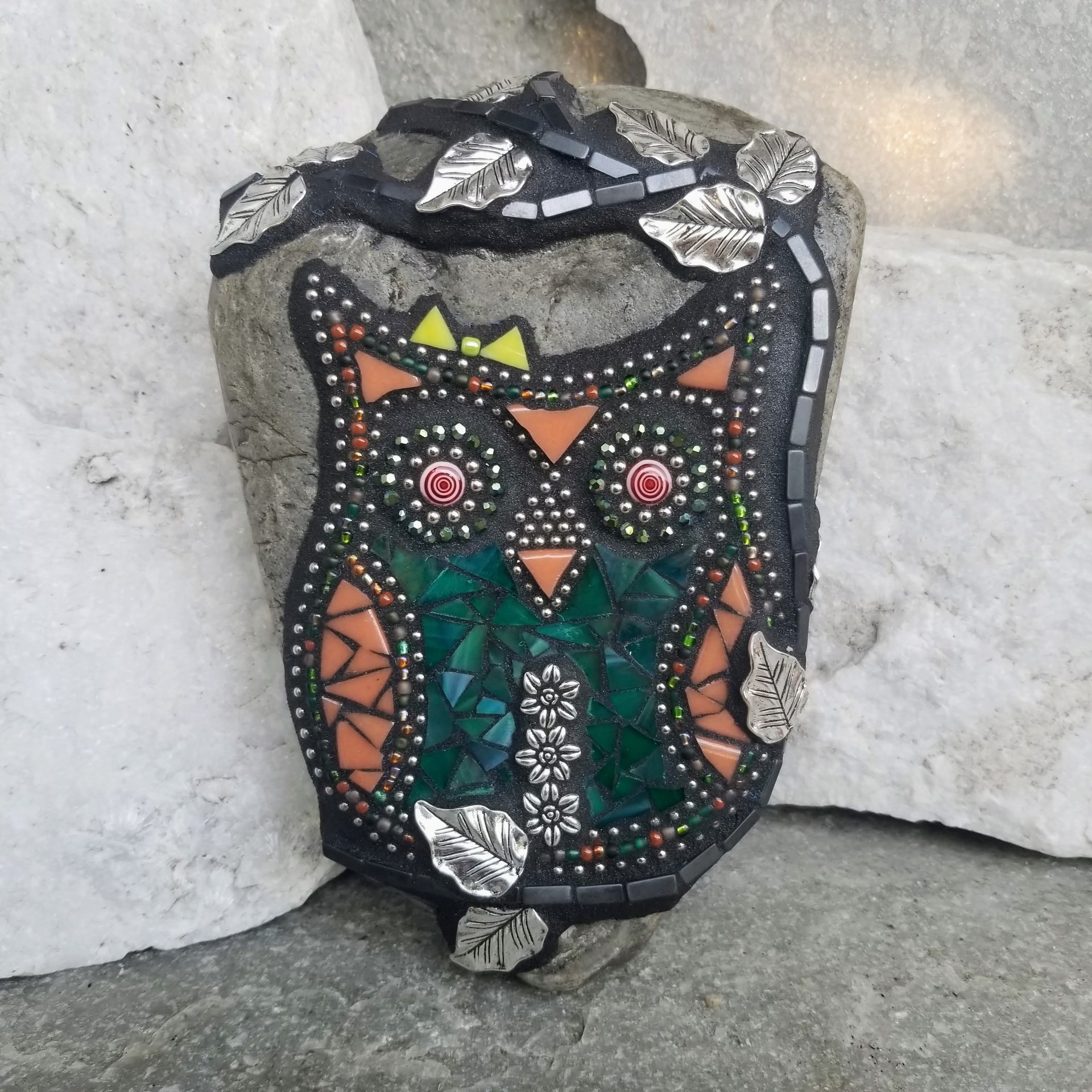 Owl Mosaic Garden Stone, Gardener Gift, Mosaic Art,  