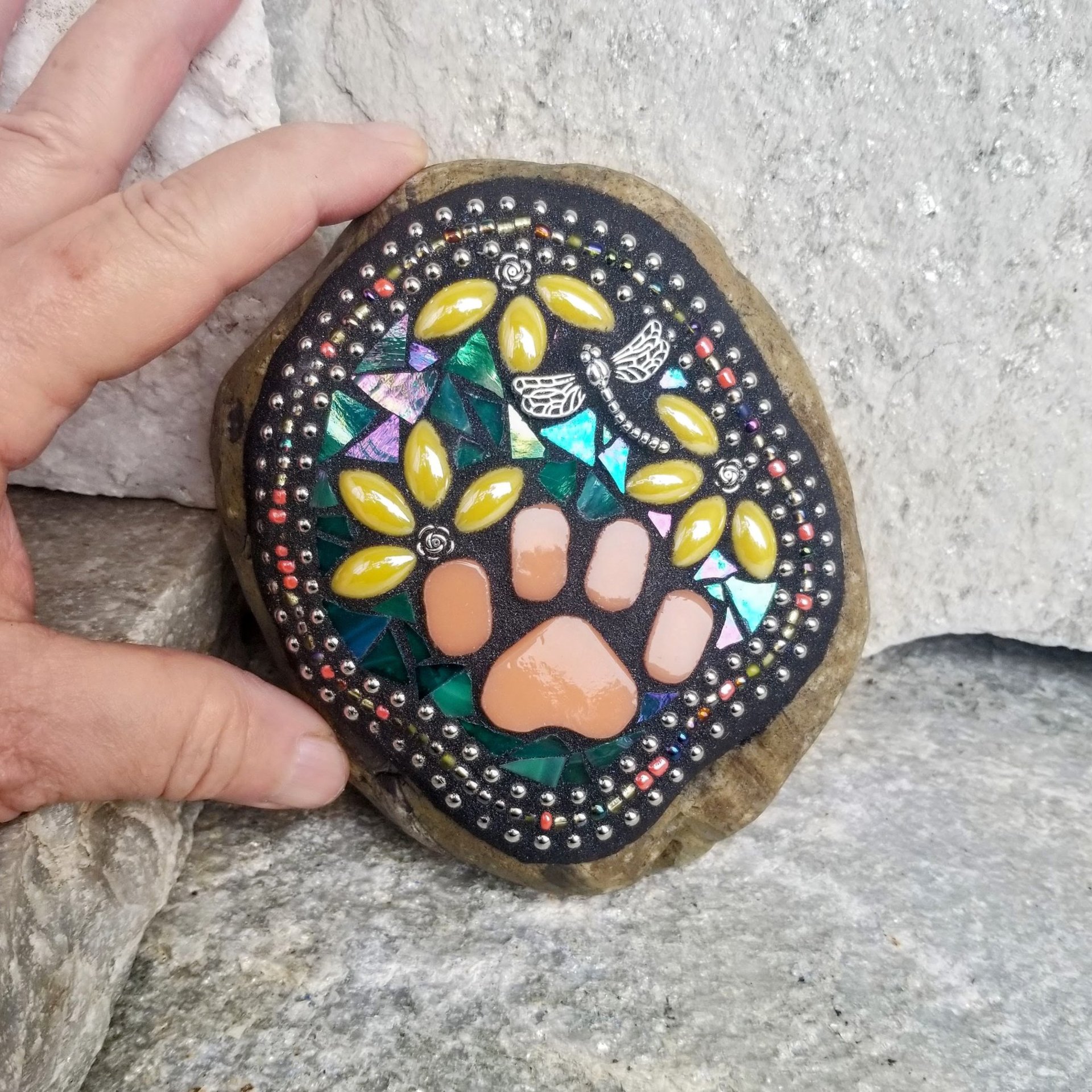 Pet Paw Mosaic Garden Stone Pet Memorial
