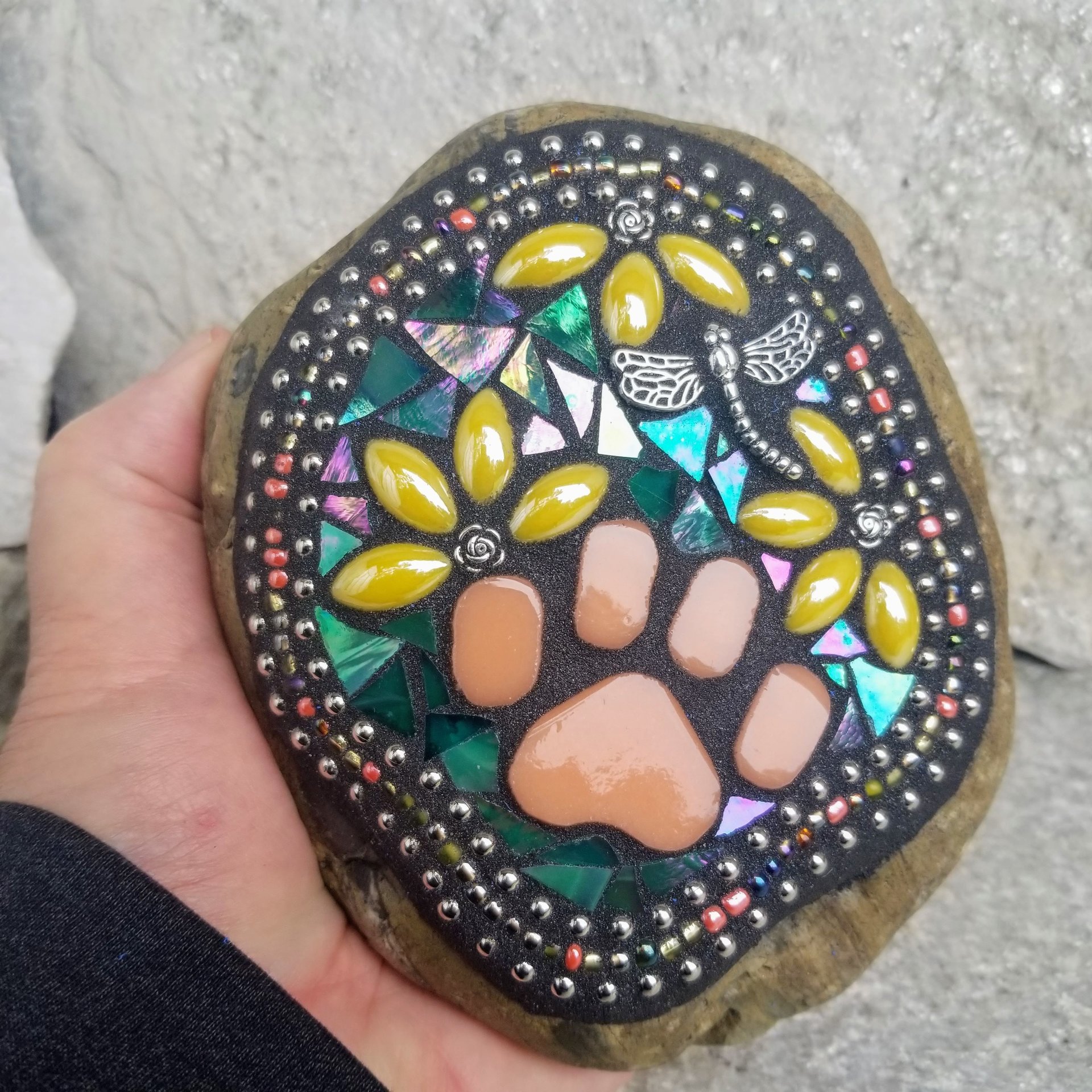 Pet Paw Mosaic Garden Stone Pet Memorial