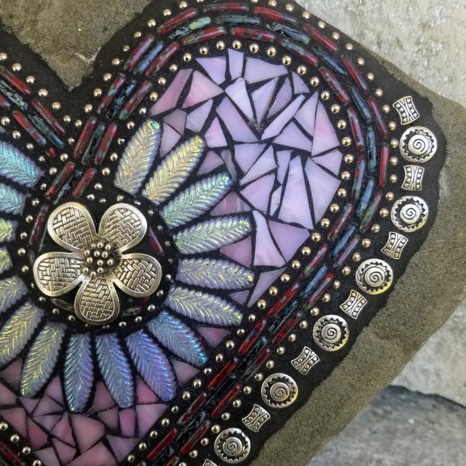 Pink Heart Mosaic Garden Stone