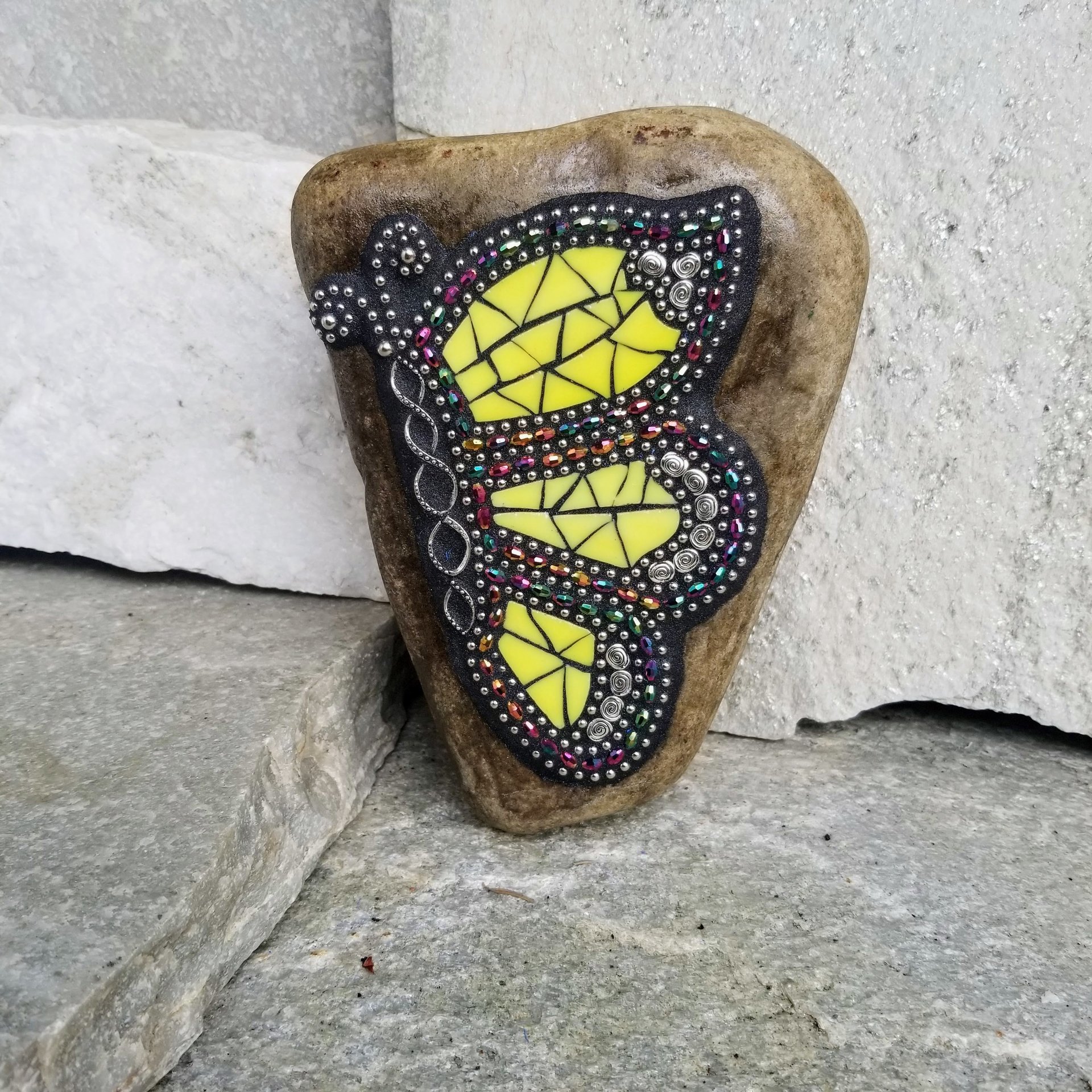 Yellow Butterfly Garden Stone, Garden Decor