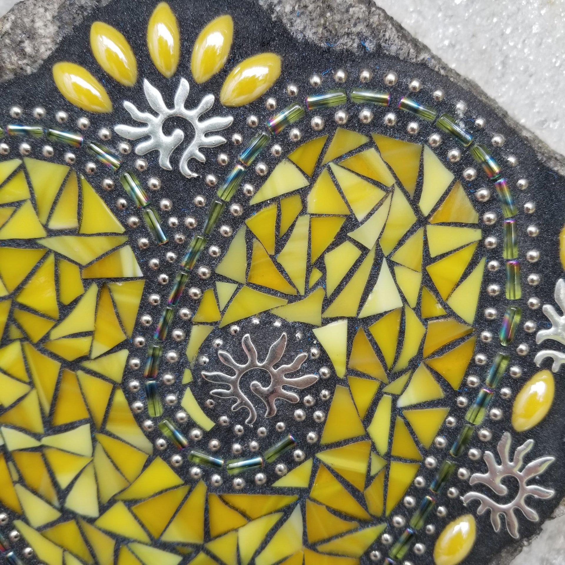 Sun Yellow Mosaic Heart Garden Stone, Mosaic Garden Decor  