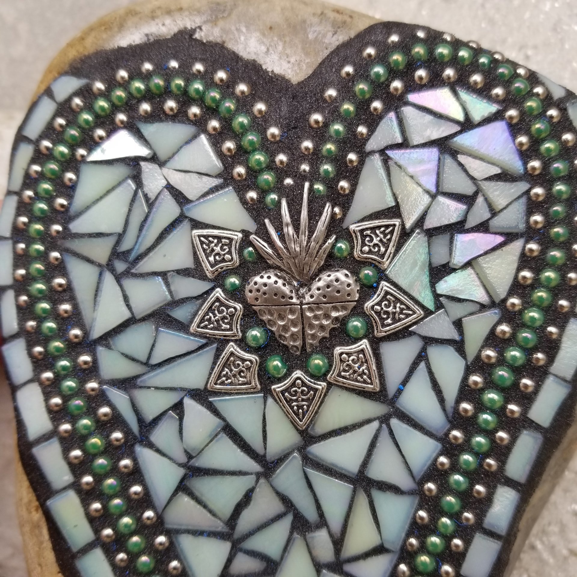 Light Green Heart Mosaic Garden Stone