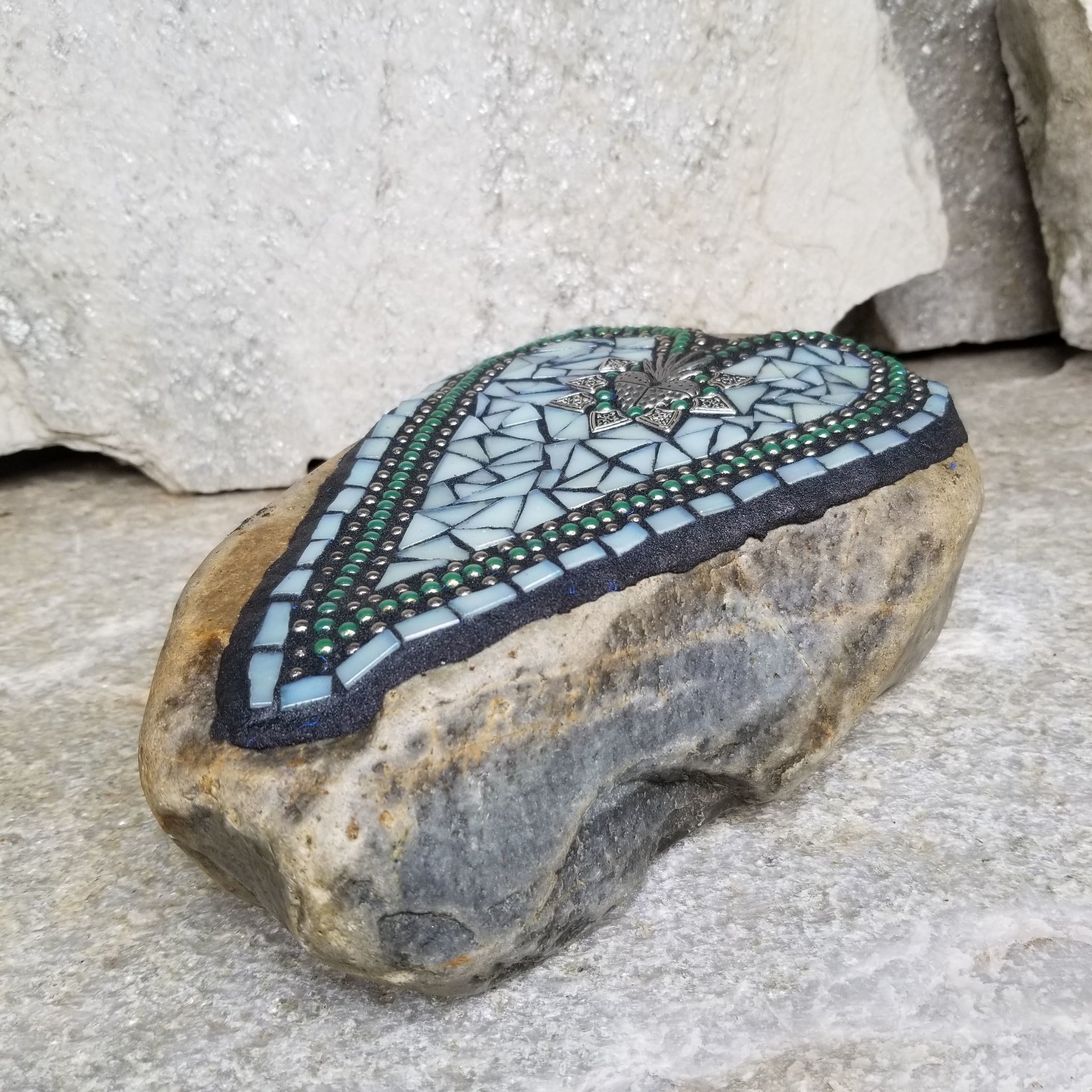 Light Green Heart Mosaic Garden Stone