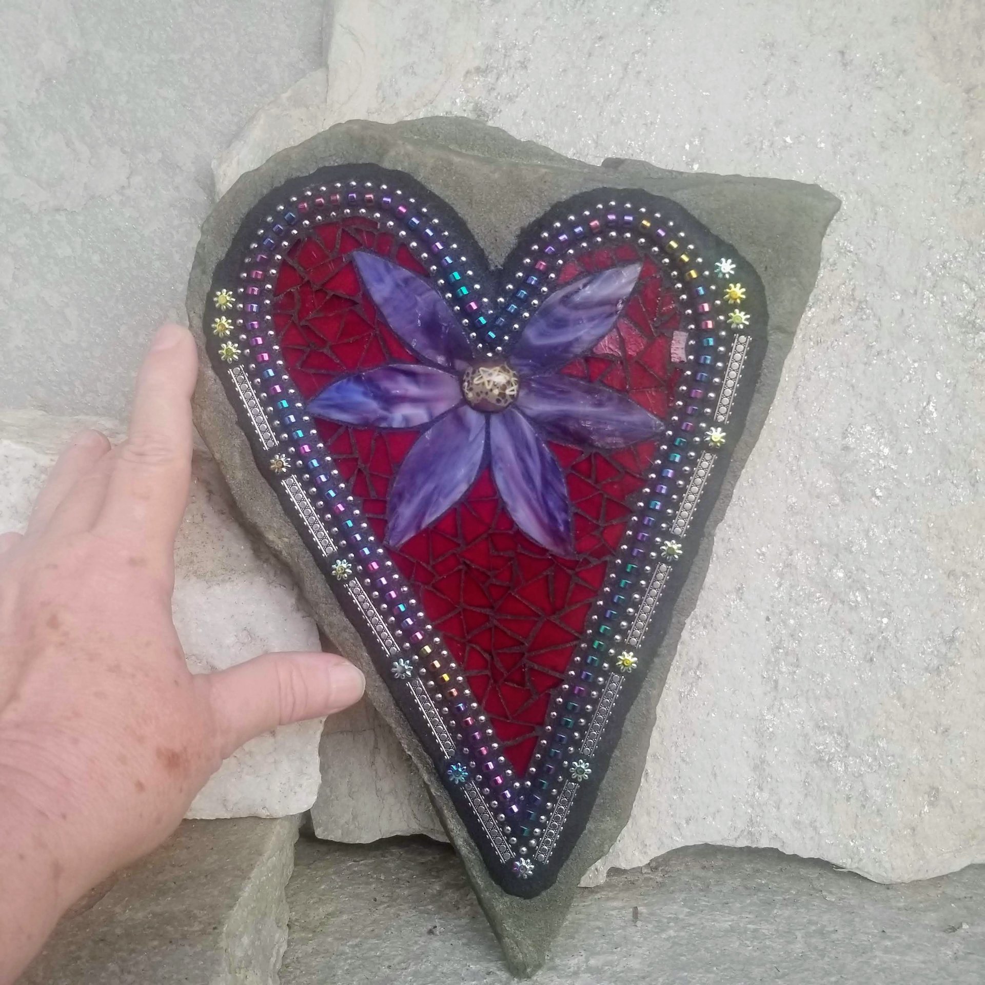 Large Red Heart Mosaic Garden Stone