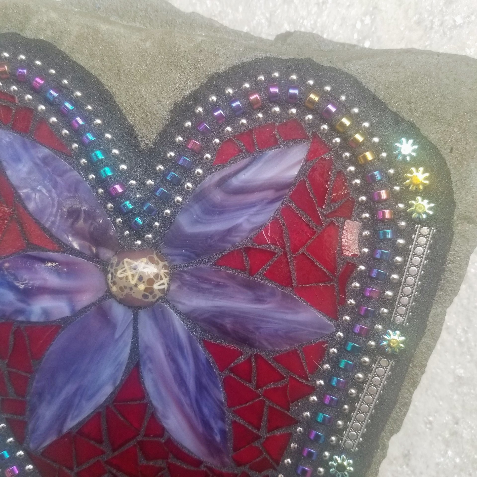 Large Red Heart Mosaic Garden Stone
