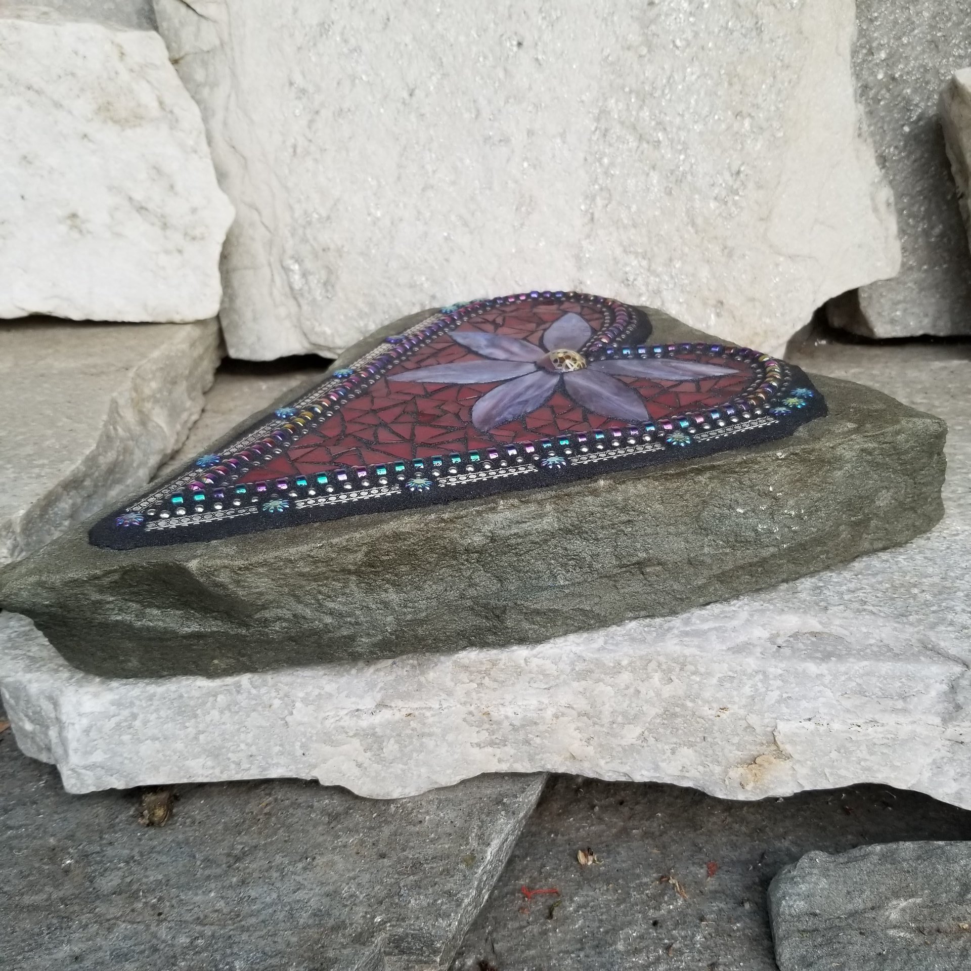 Large Red Heart Mosaic Garden Stone