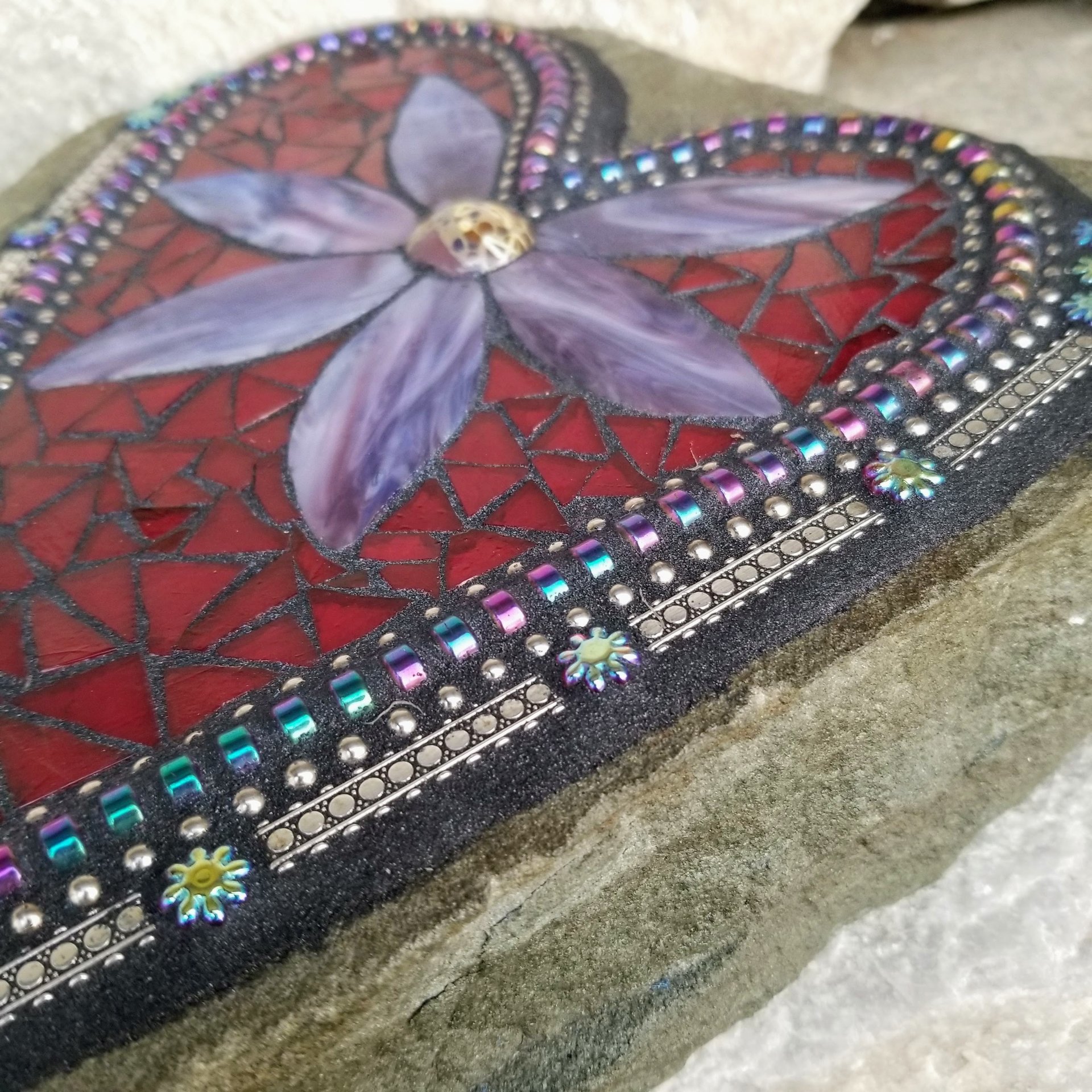 Large Red Heart Mosaic Garden Stone
