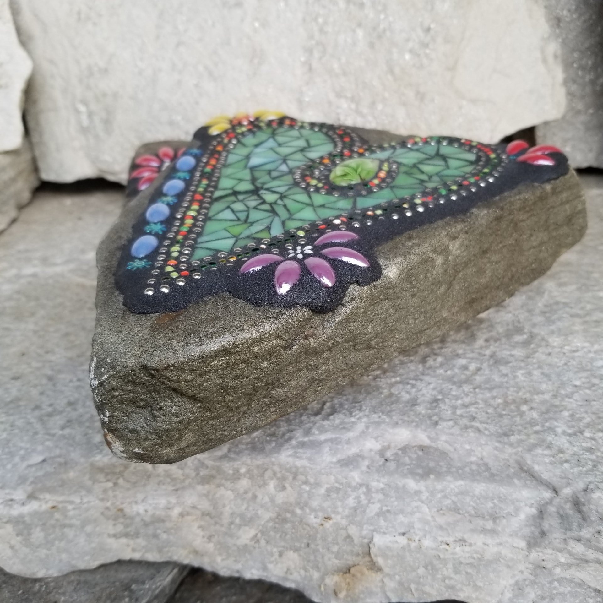  Green Heart Mosaic Garden Stone
