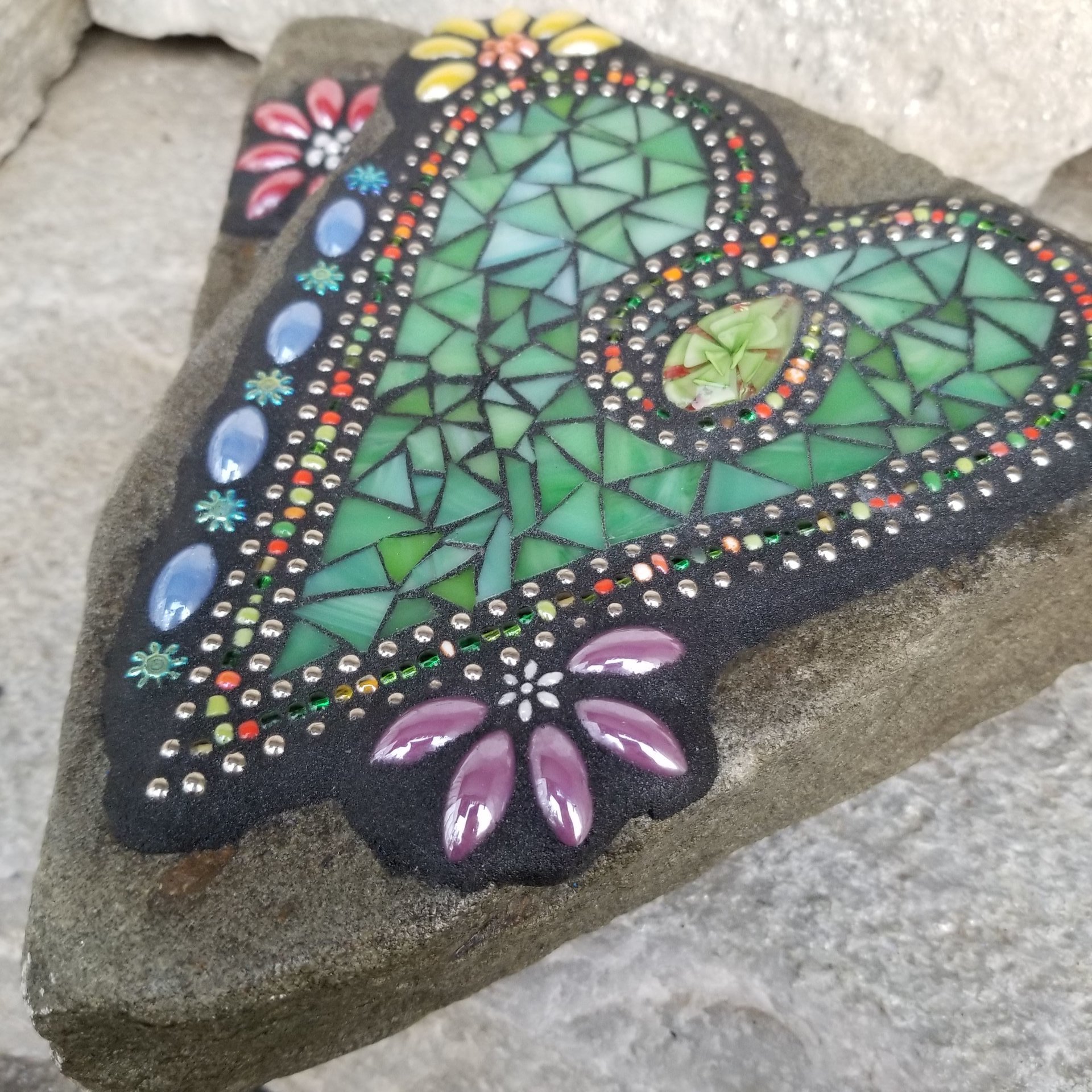  Green Heart Mosaic Garden Stone