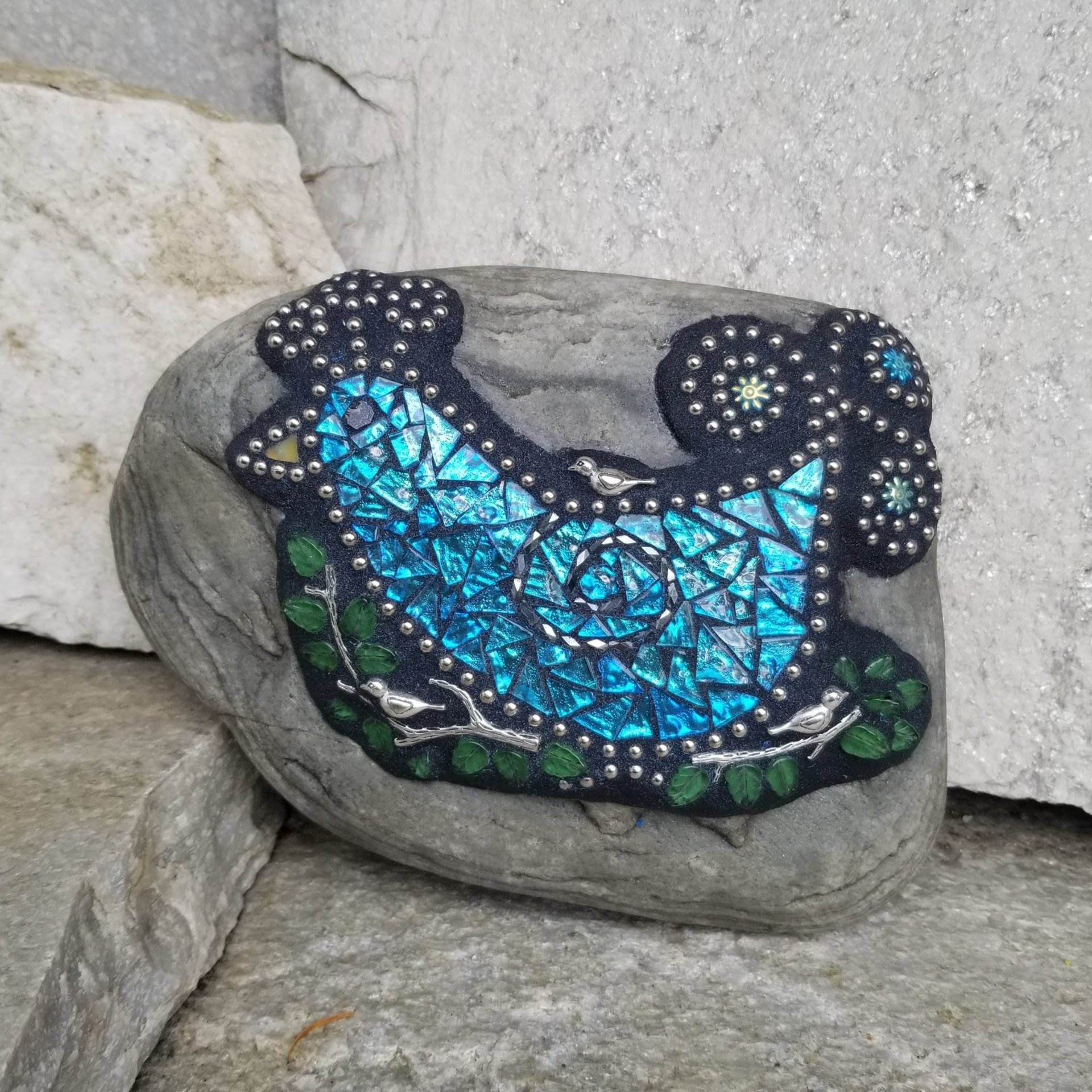 Blue Bird on a Branch Mosaic-Garden Stone