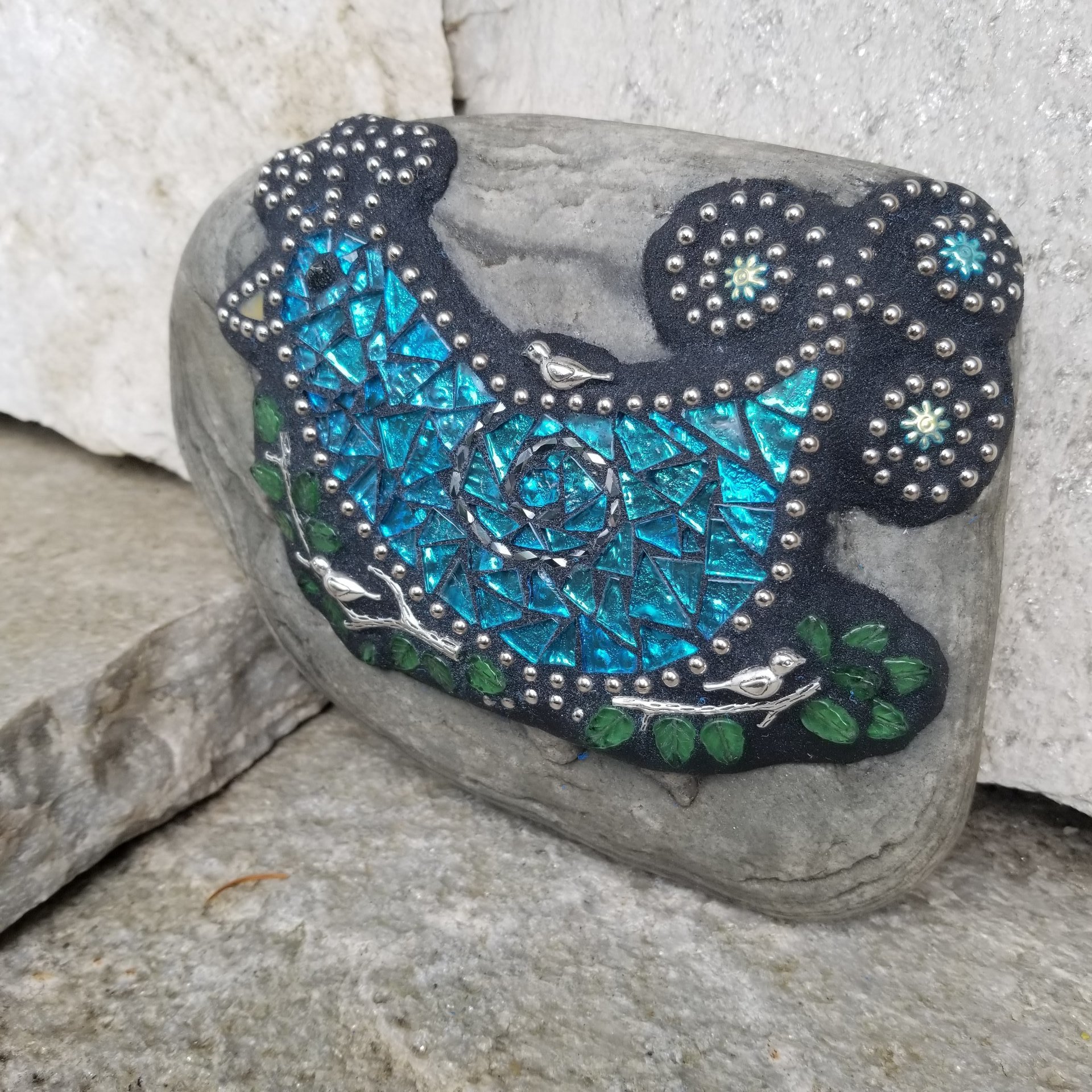 Blue Bird on a Branch Mosaic-Garden Stone