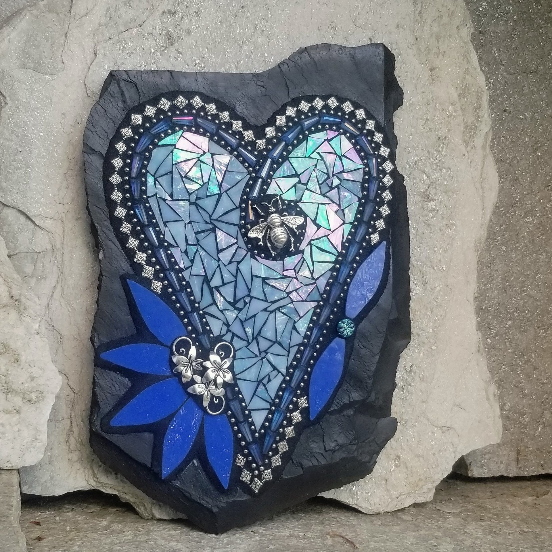 Iridescent Blue Wall Hanging Heart Porch Decor, Wall Decor
