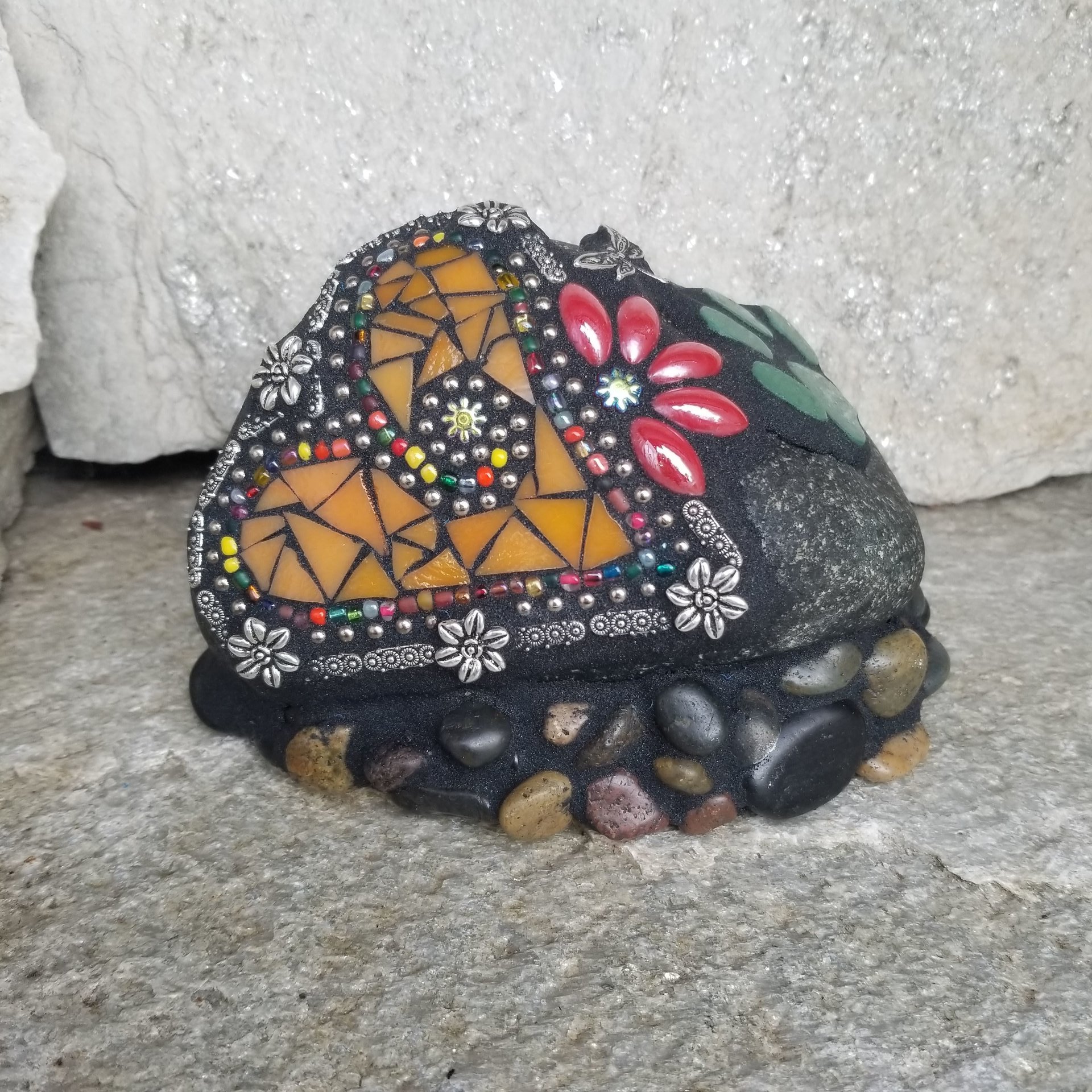 Orange Mosaic Heart Pet Memorial