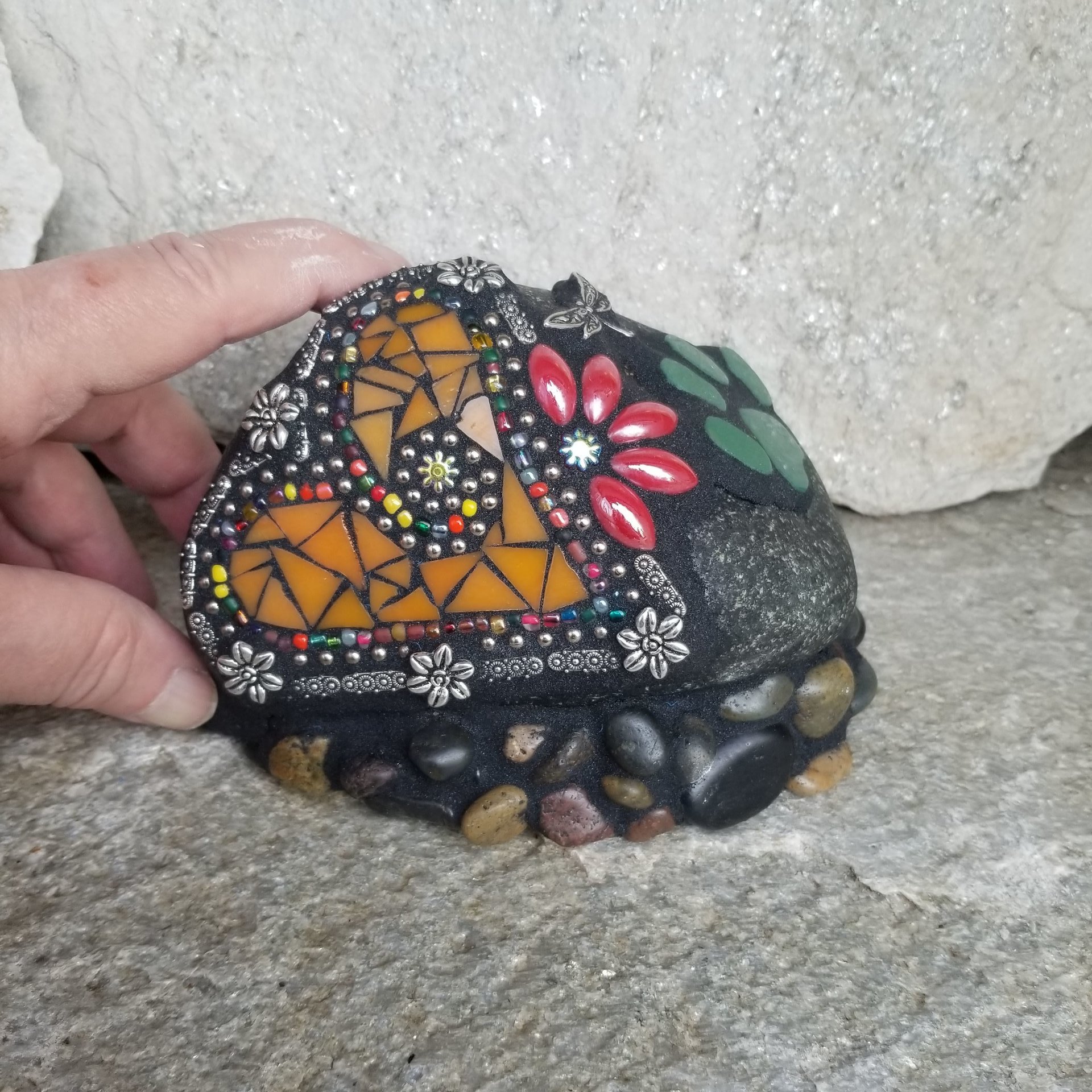 Orange Mosaic Heart Pet Memorial