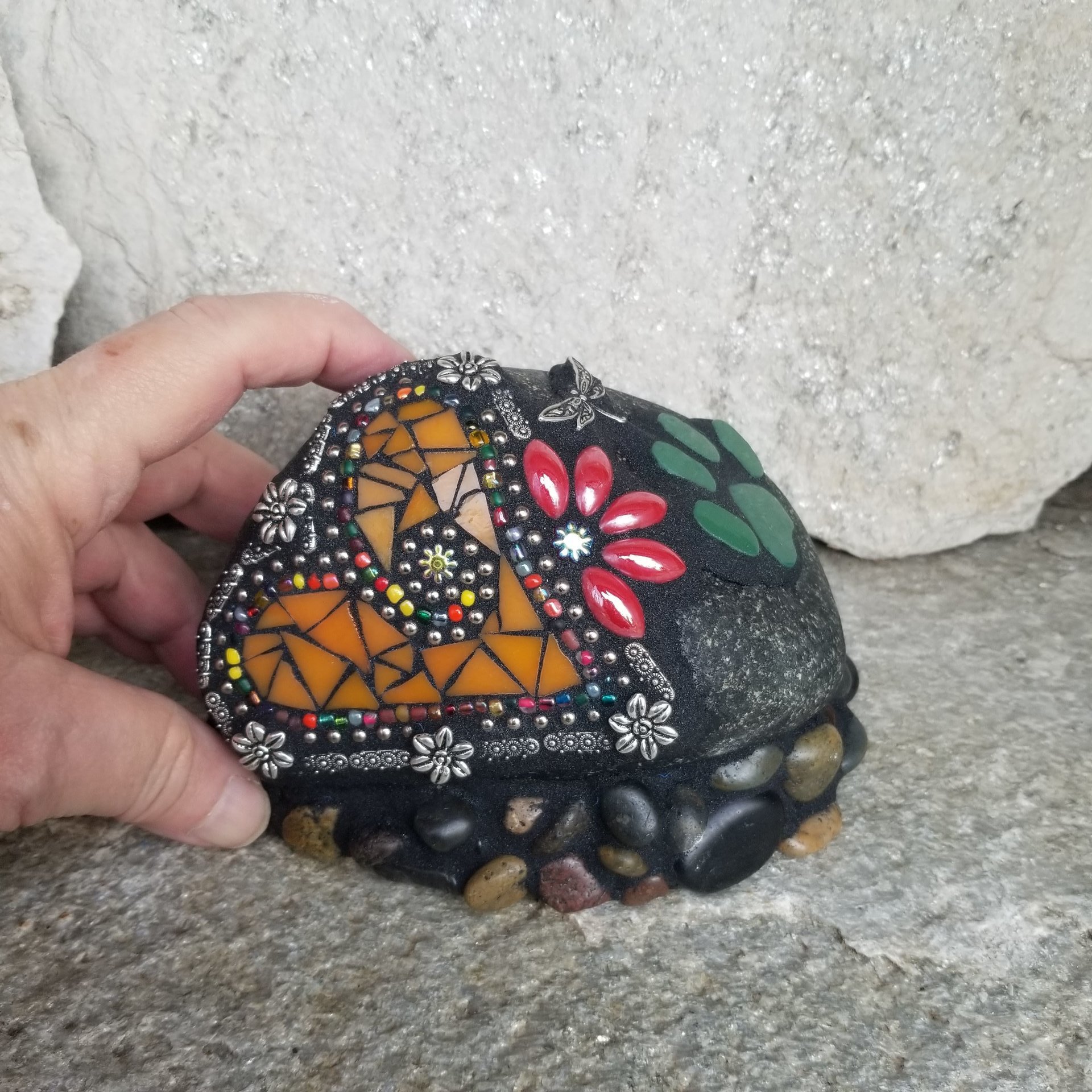 Orange Mosaic Heart Pet Memorial