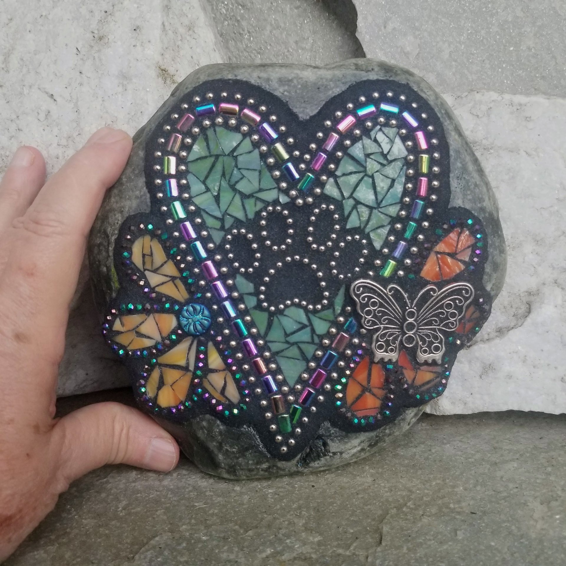 Heart Pet Memorial Mosaic Garden Stone