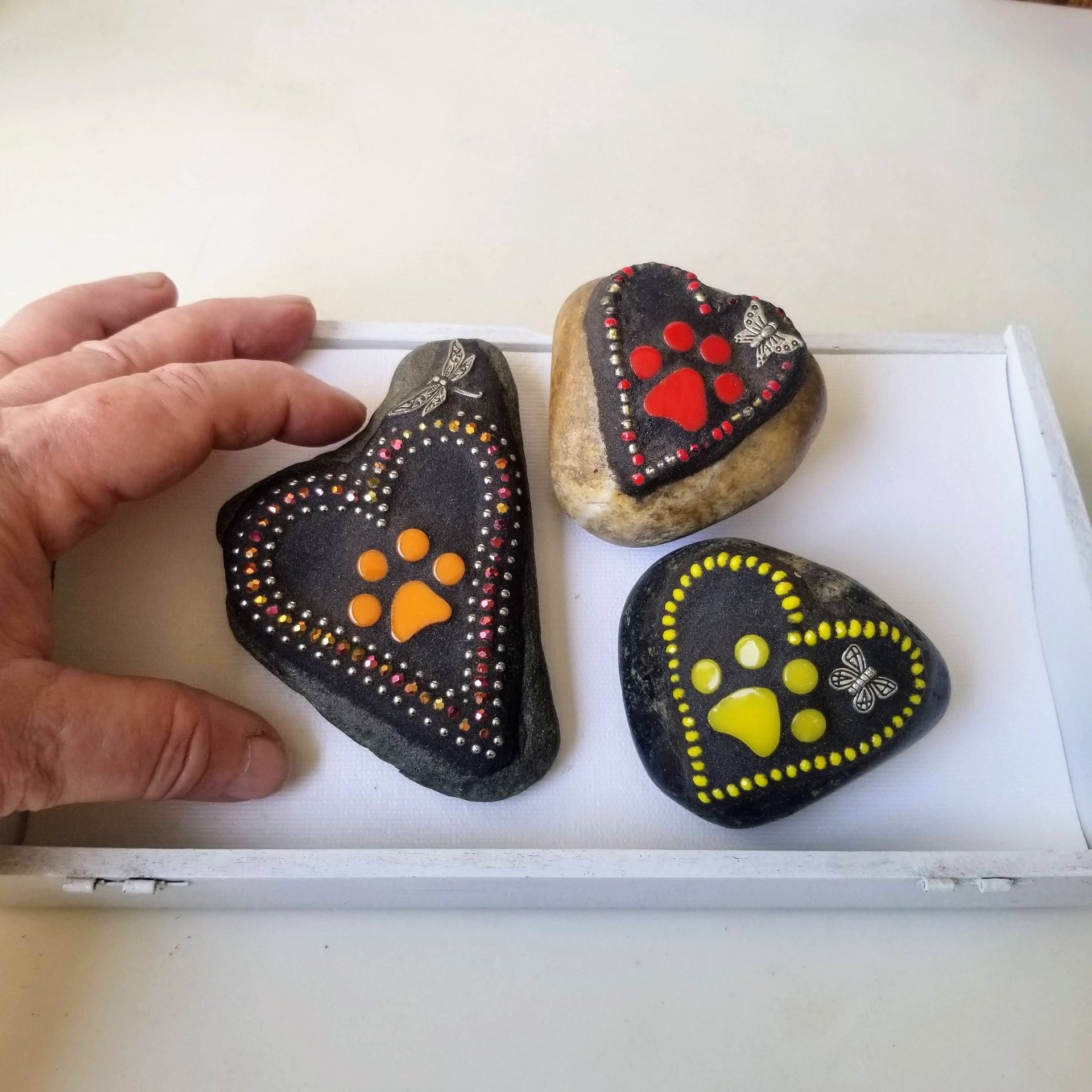 3 Little  Paw Prints, Group # 7 Mosaic Stone, Pet Memorial, Garden Decor