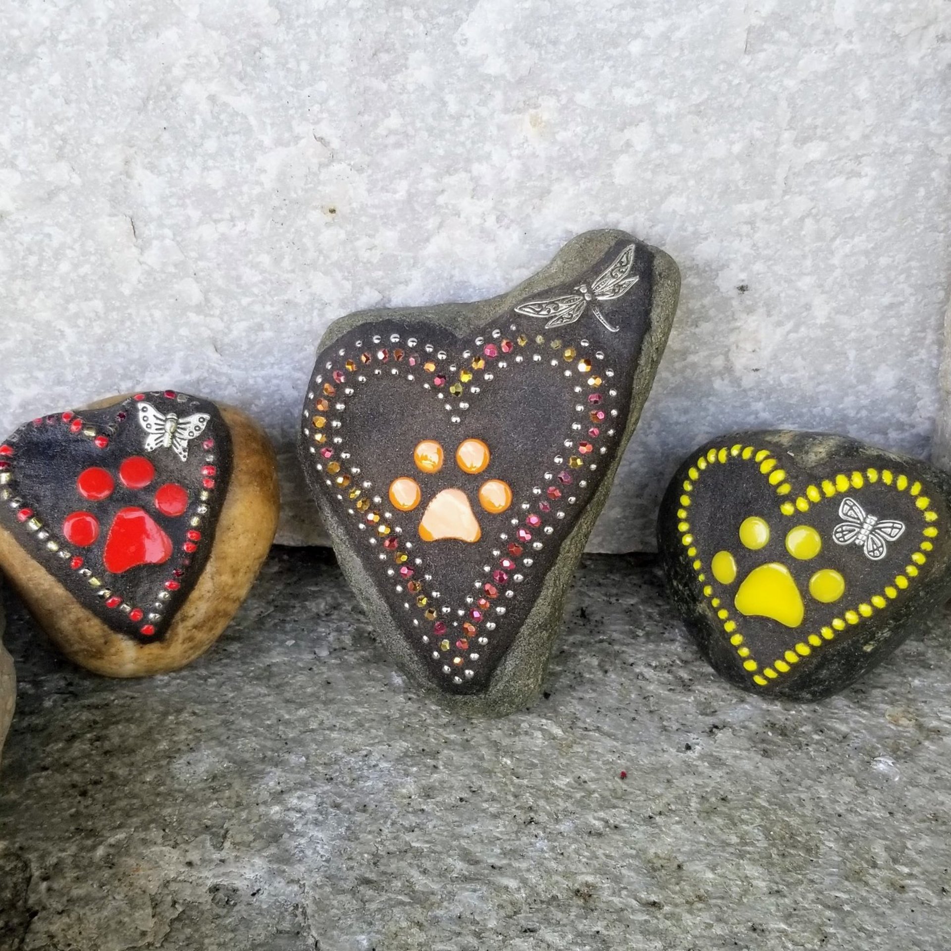 3 Little  Paw Prints, Group # 7 Mosaic Stone, Pet Memorial, Garden Decor