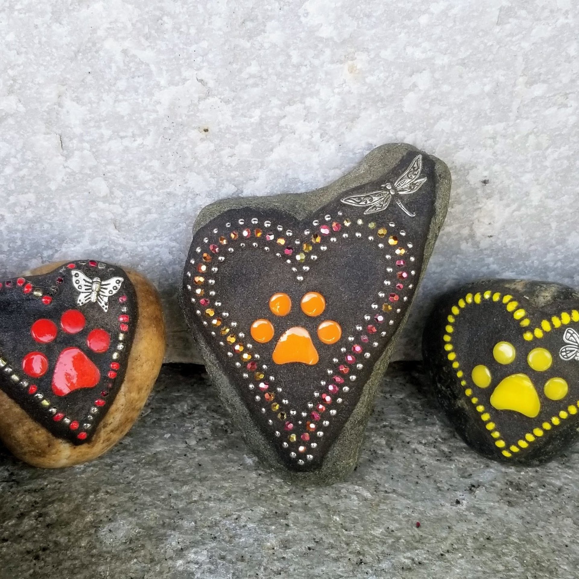 3 Little  Paw Prints, Group # 7 Mosaic Stone, Pet Memorial, Garden Decor