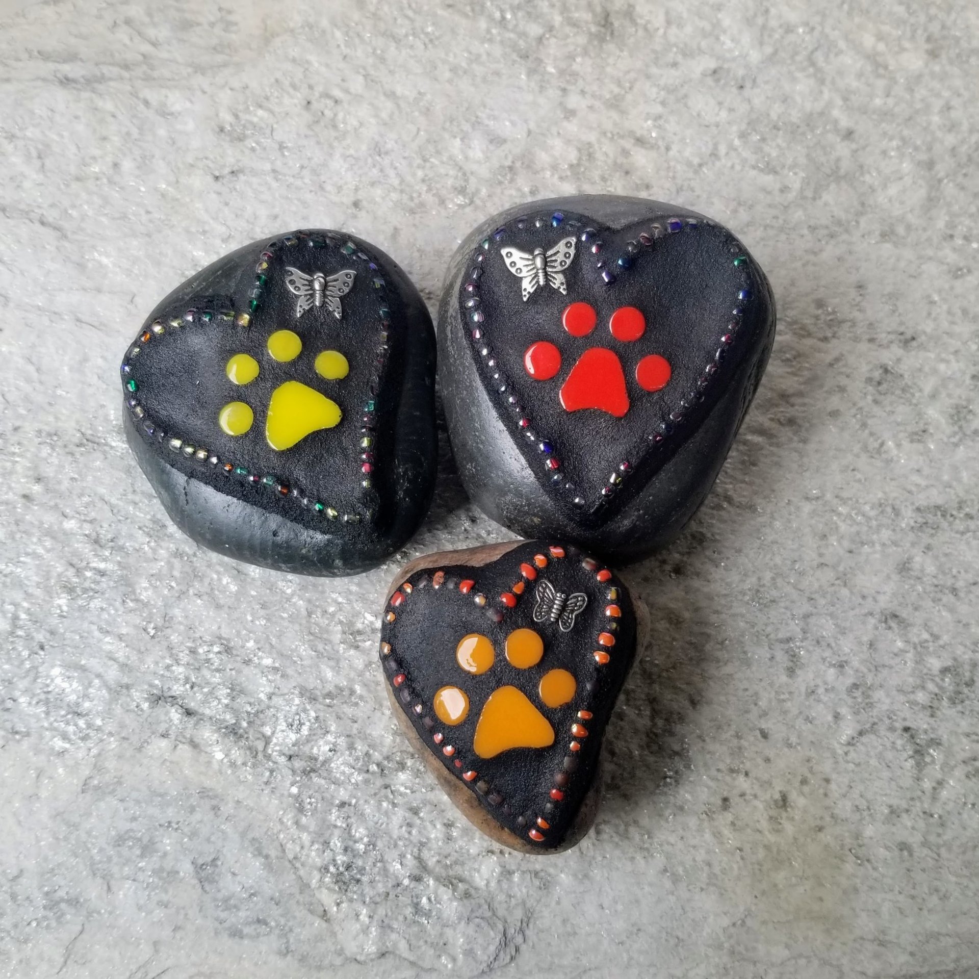 3 Little  Paw Prints, Group # 5 Mosaic Stone, Pet Memorial, Garden Decor