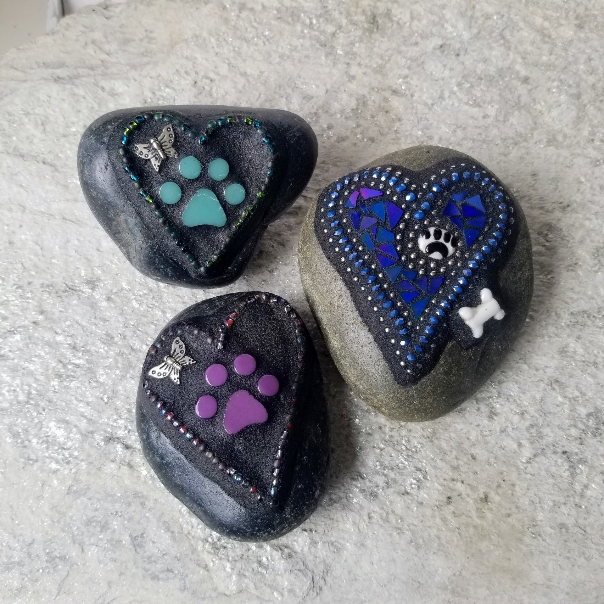 3 Little  Paw Prints, Group # 6 Mosaic Stone, Pet Memorial, Garden Decor