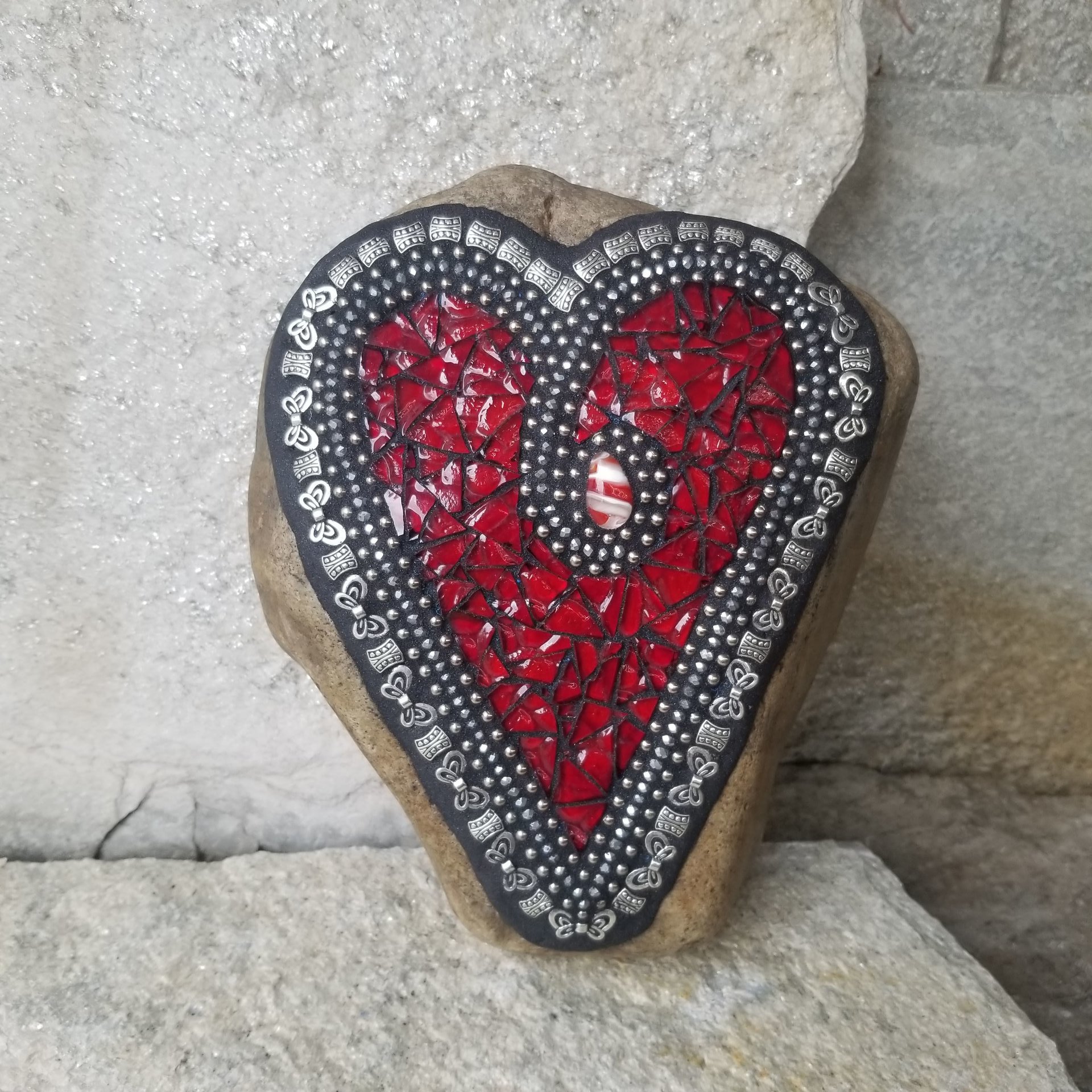 Red Heart  Mosaic Garden Stone