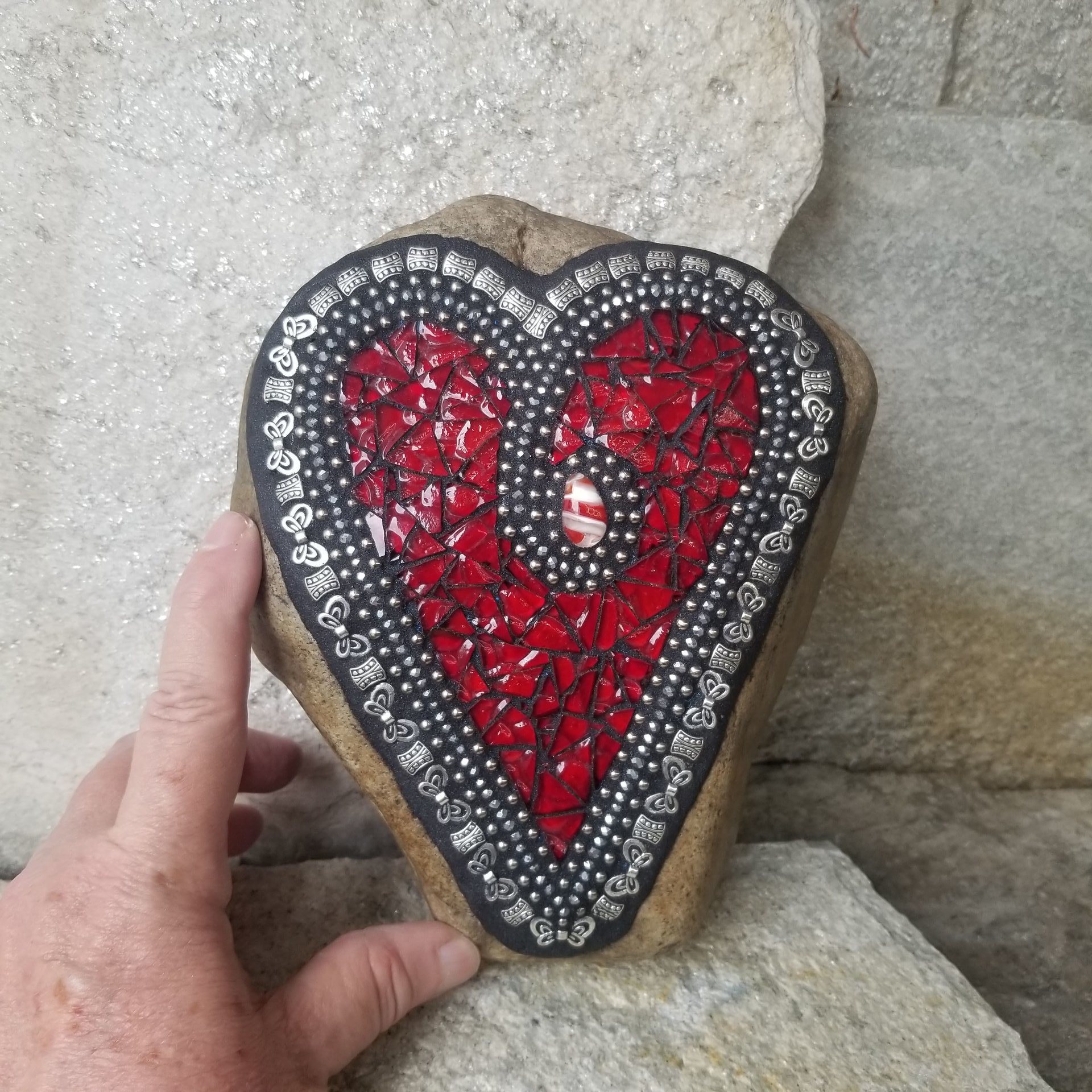 Red Heart  Mosaic Garden Stone