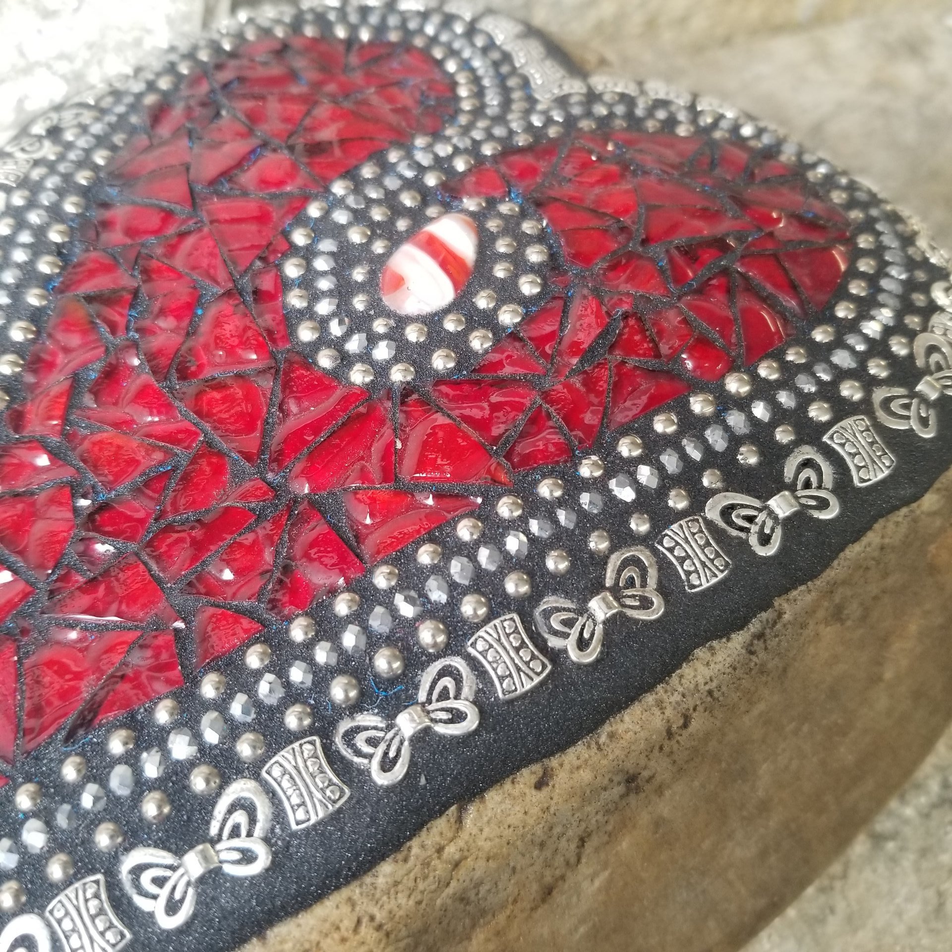Red Heart  Mosaic Garden Stone