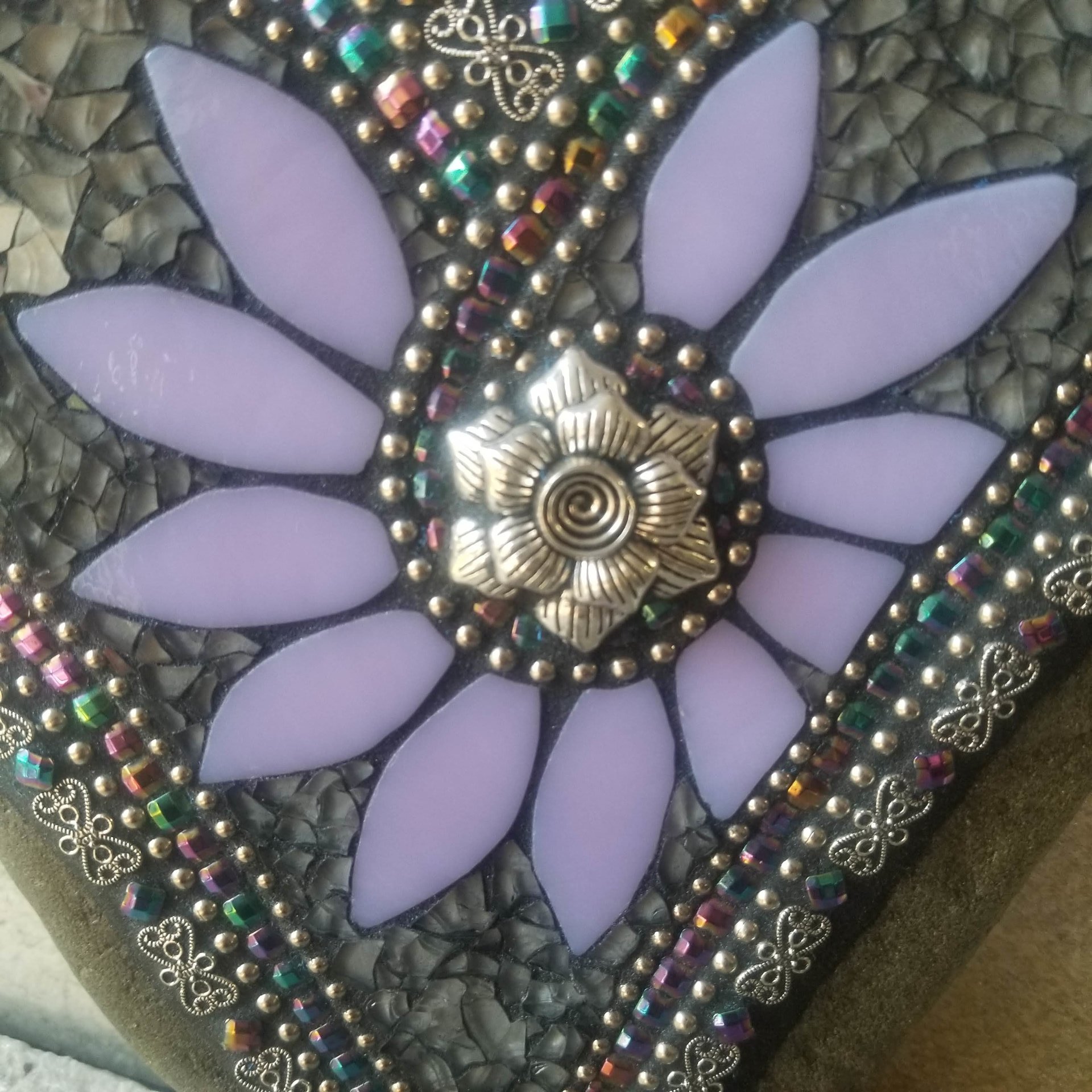 Lavender and Gray Heart Mosaic Garden Stone