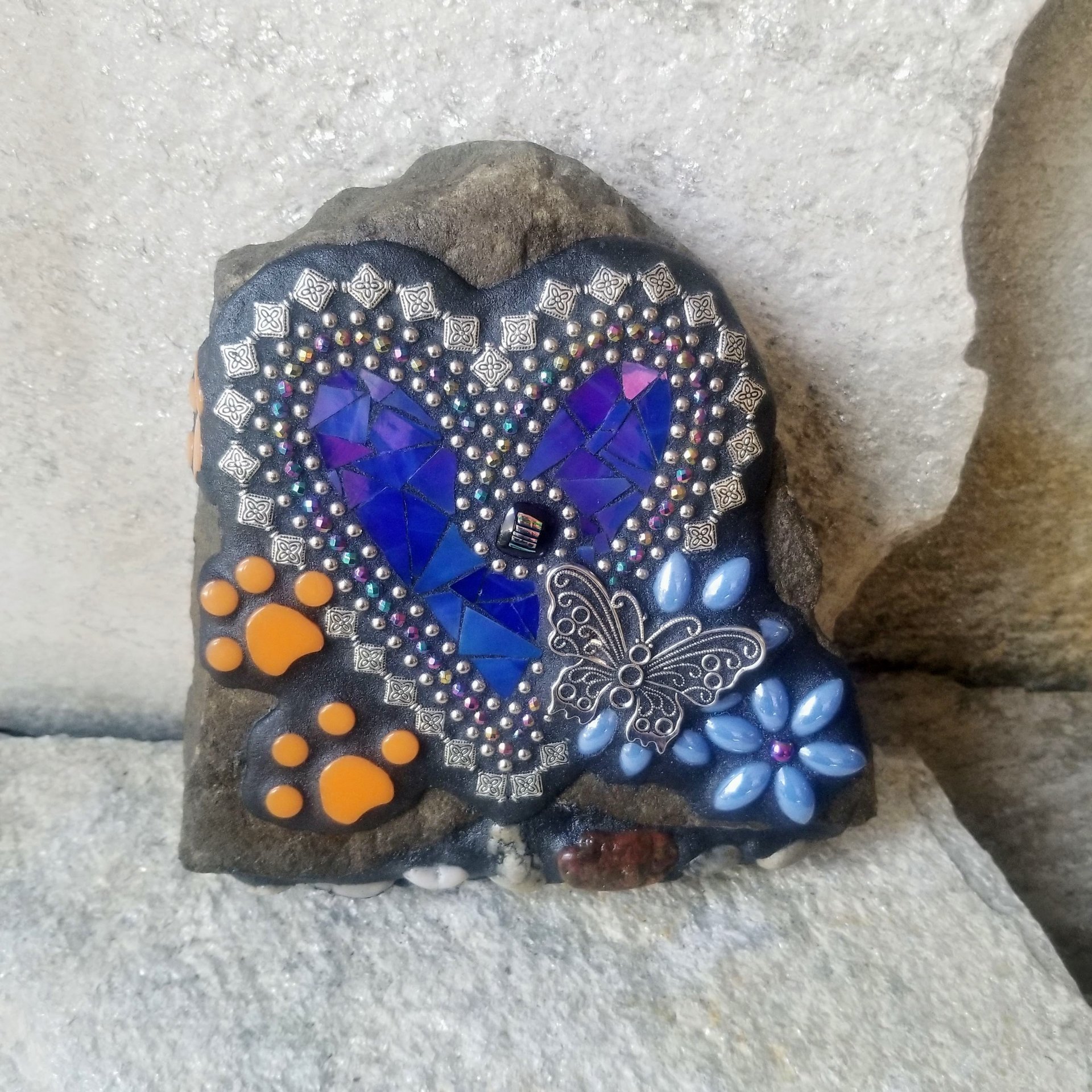 Iridescent Blue Mosaic Heart Pet Memorial