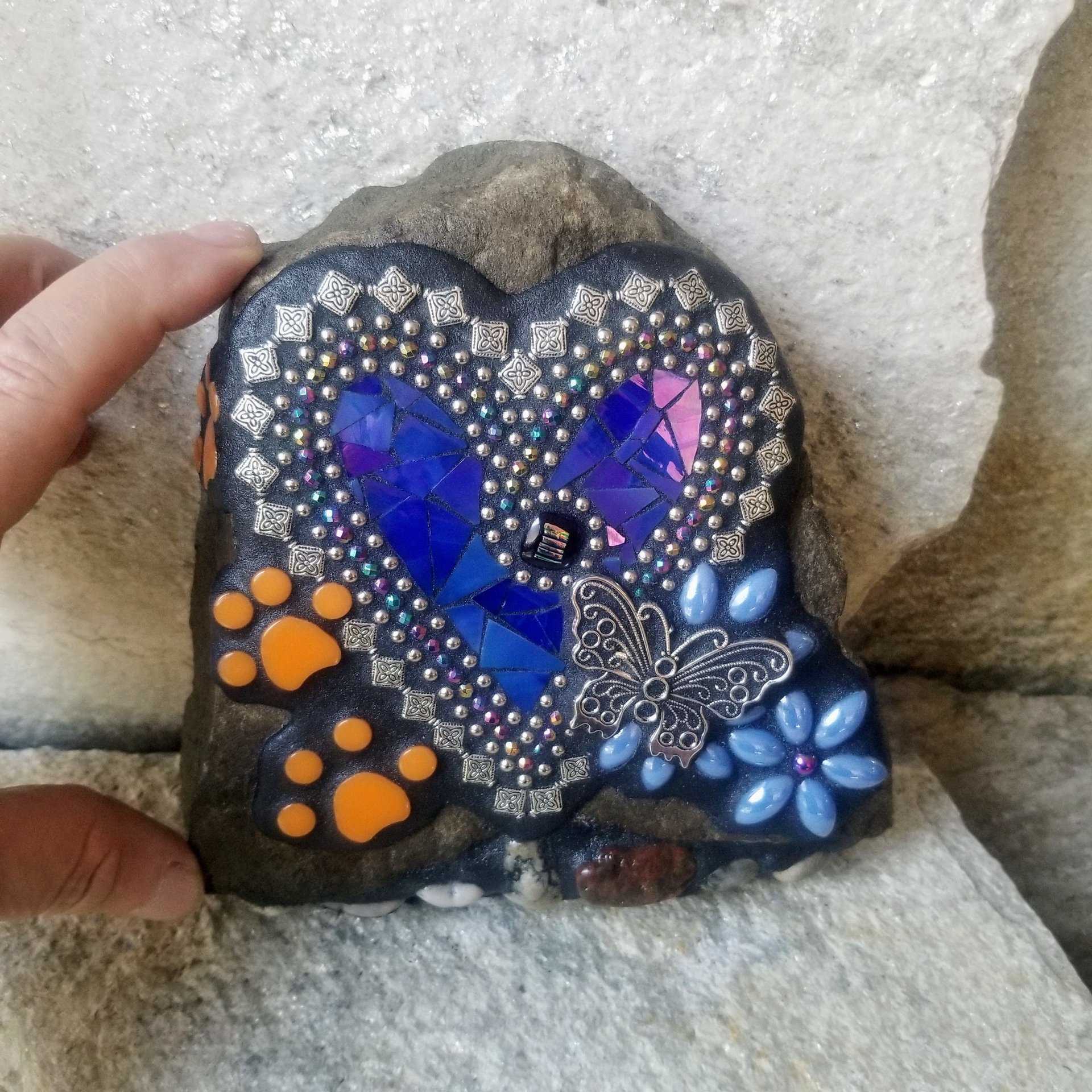 Iridescent Blue Mosaic Heart Pet Memorial